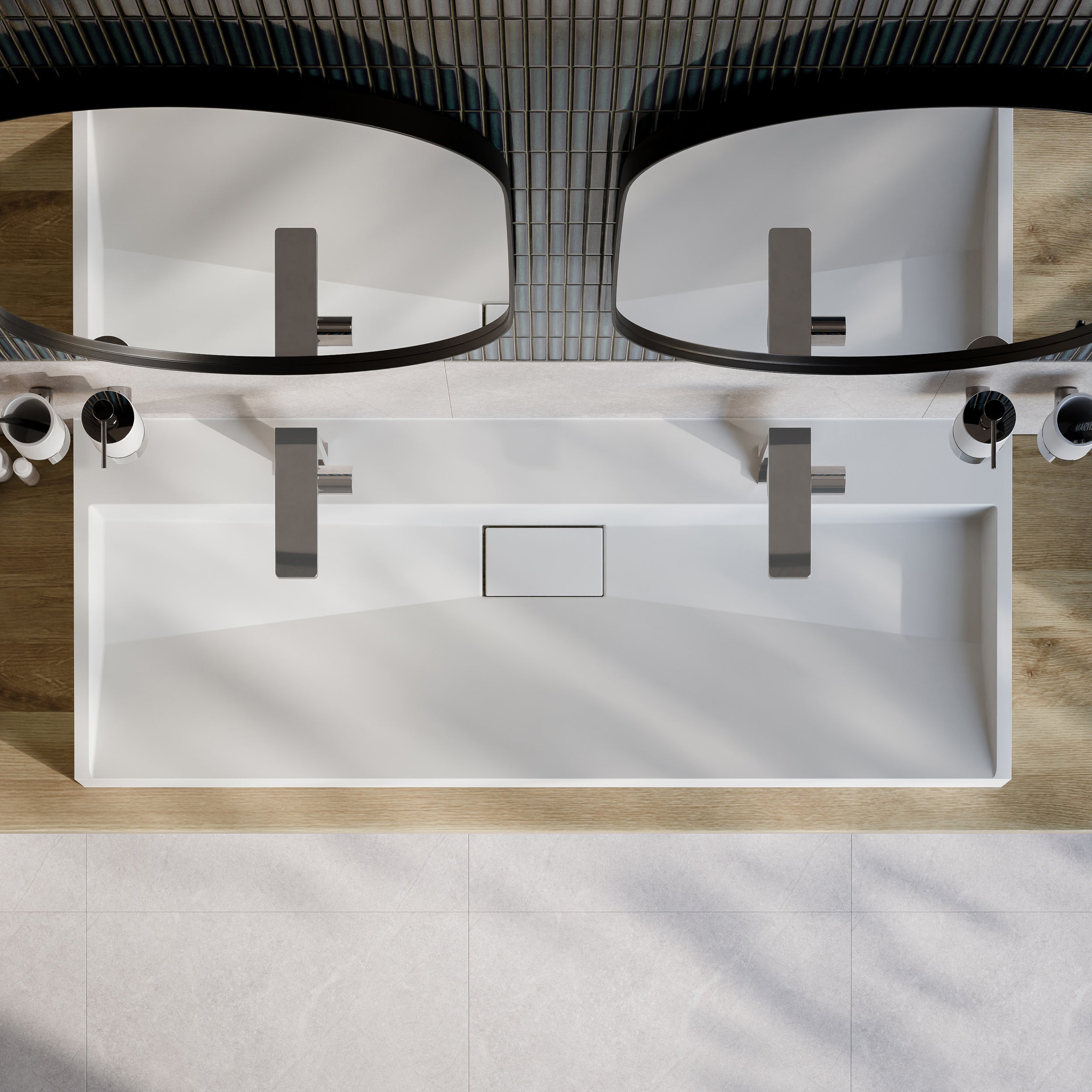 Umyvadlo BS6001 nástěnné i na desku - šířka 120 cm - 2 otvory pro baterie - bílá