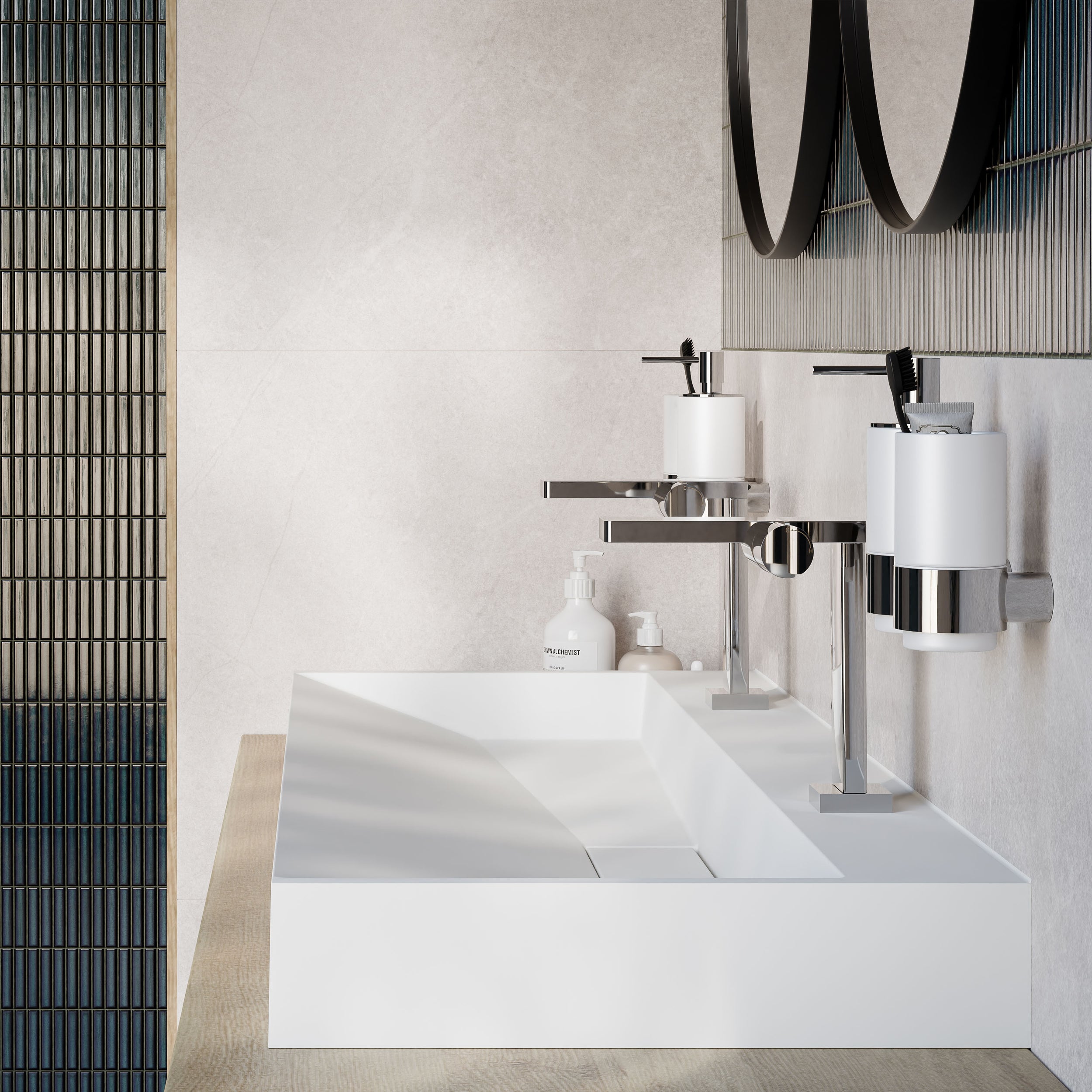 Umyvadlo BS6001 nástěnné i na desku - šířka 120 cm - 2 otvory pro baterie - bílá