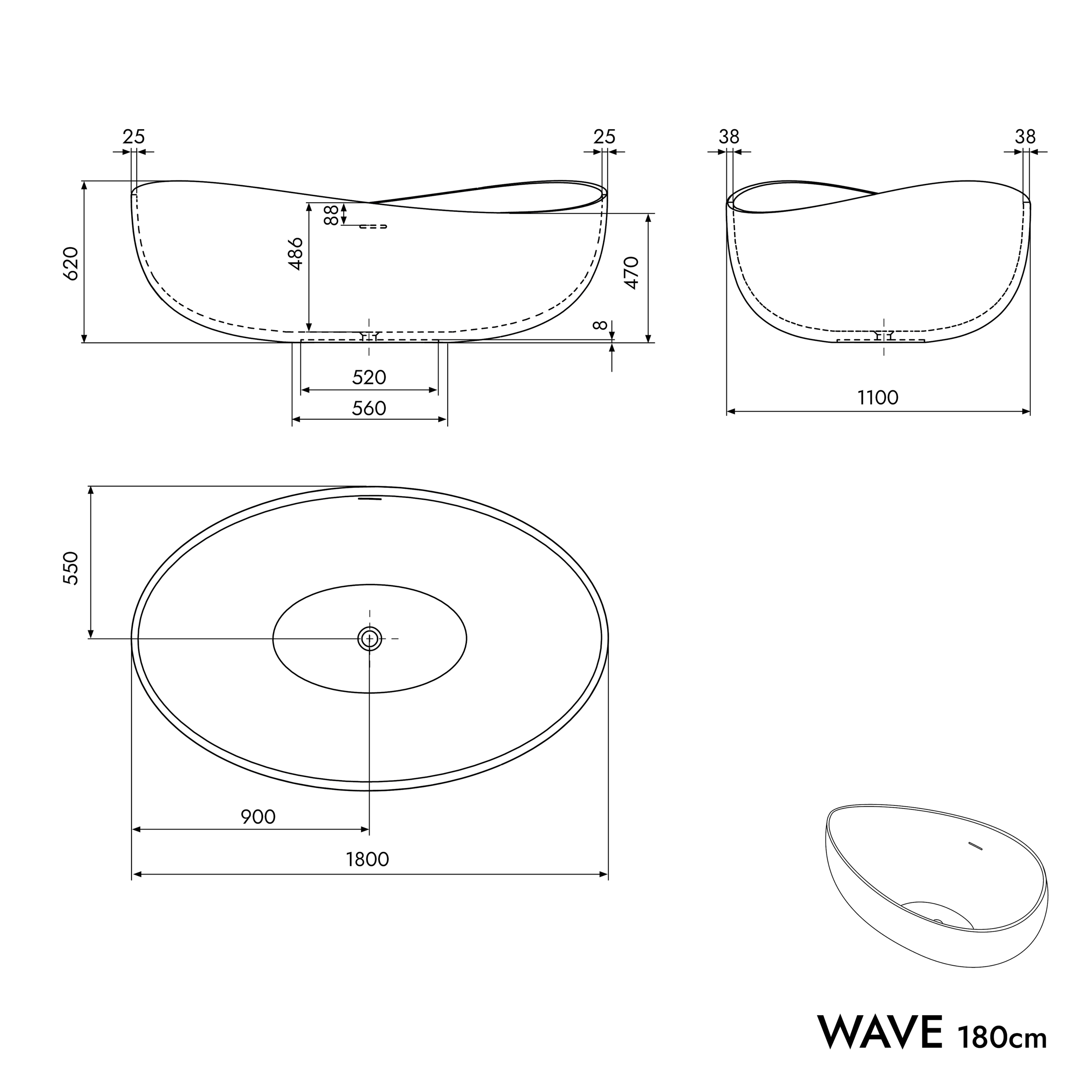 Volně stojící vana WAVE STONE