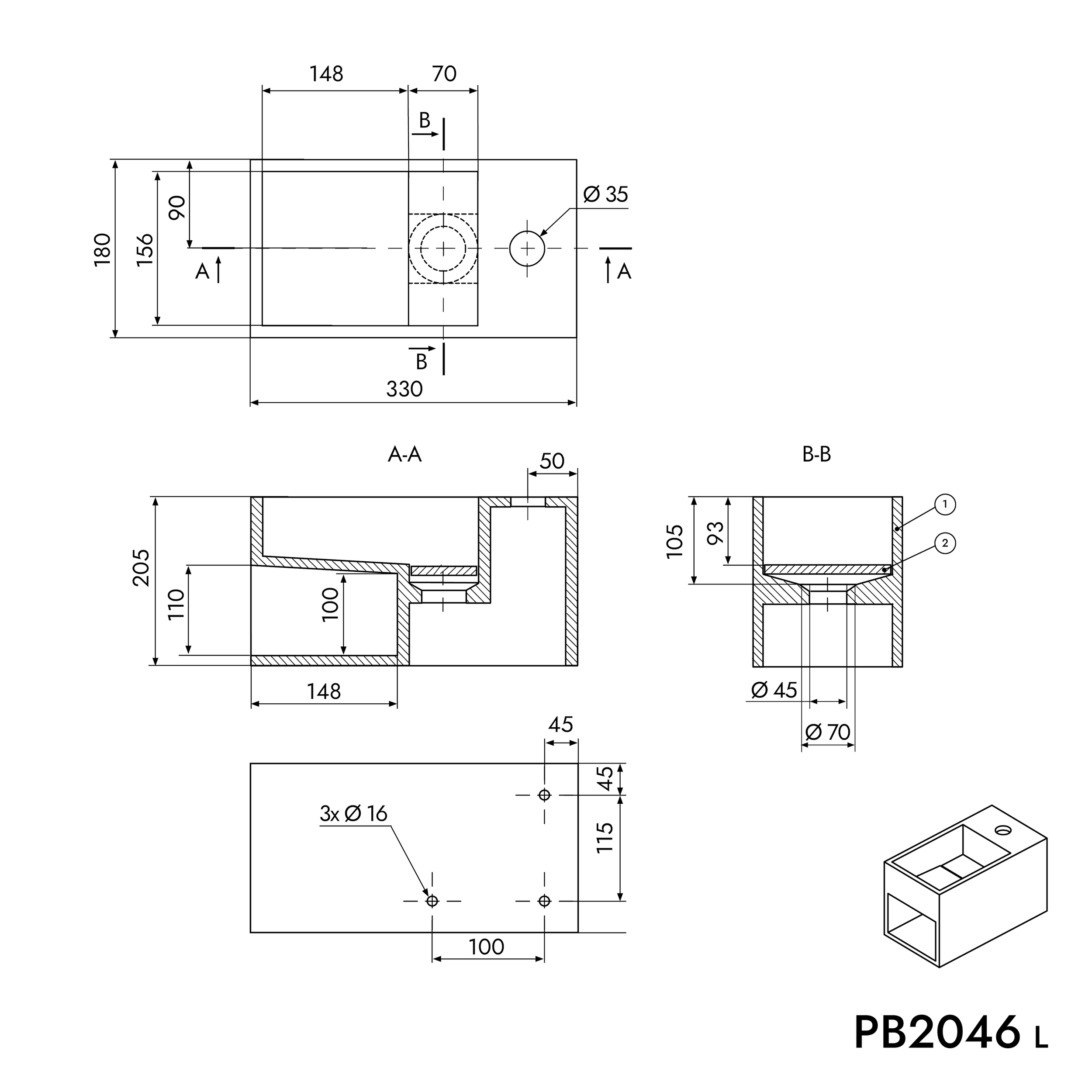 Nástěnné umyvadlo s policí po levé straně PB2046 - minerální odlitek - 33 × 18 × 20,5 cm - bílá matná