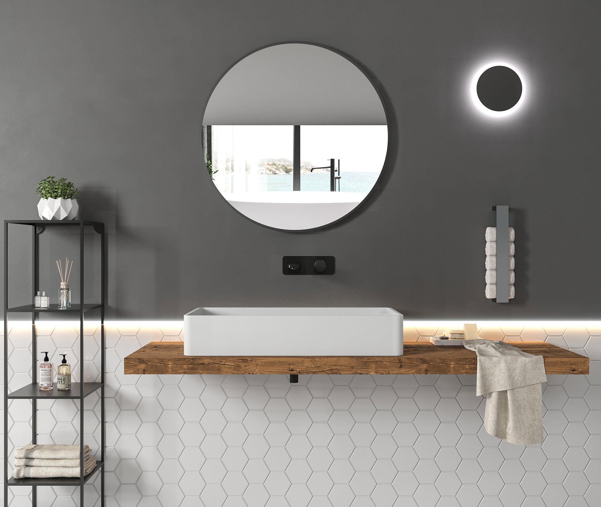 Umyvadlo na desku PB2013 - minerální odlitek - 80 x 40 x 14,5 cm - bílá matná