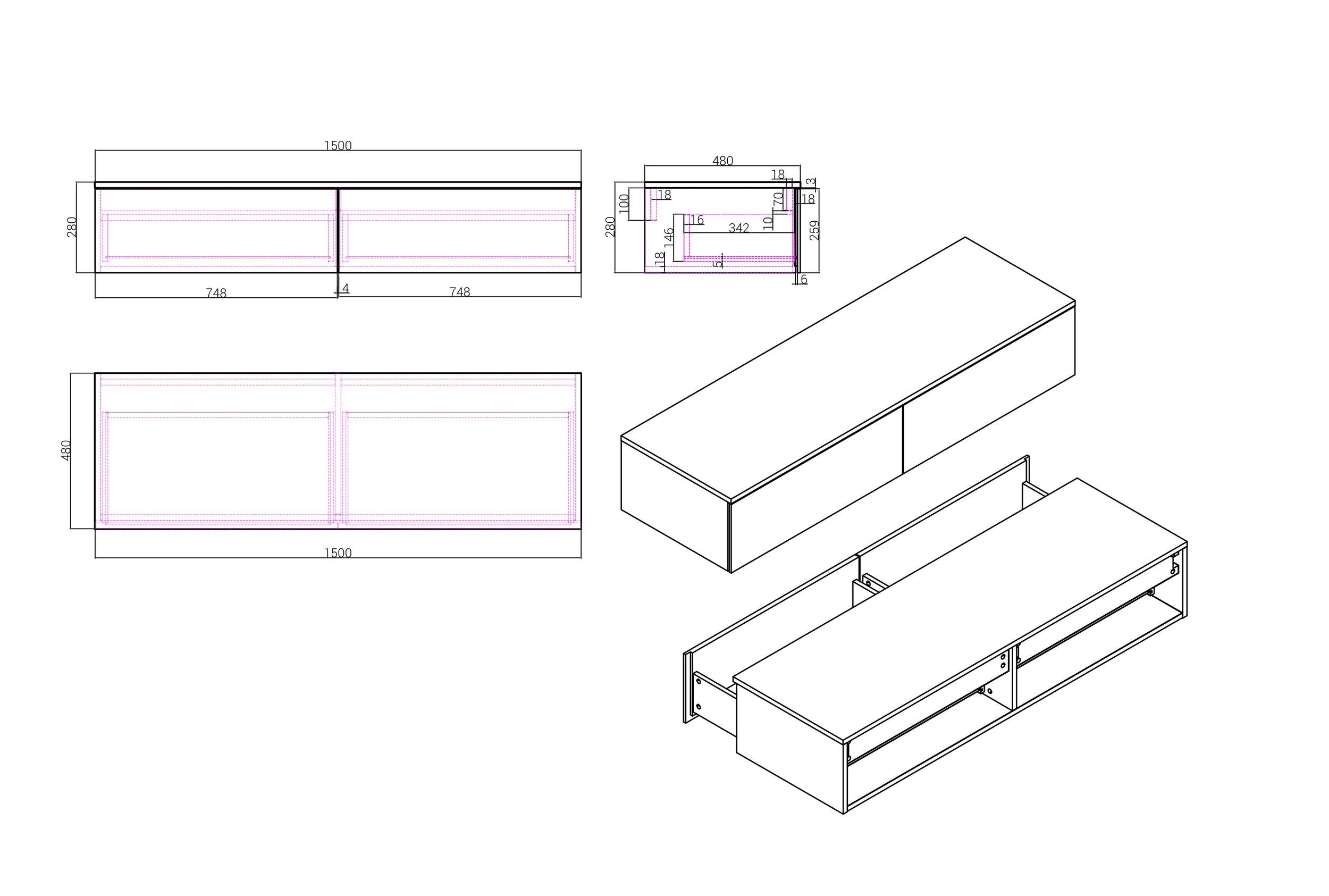 Koupelnová skříňka pod umyvadlo TLB 150-48