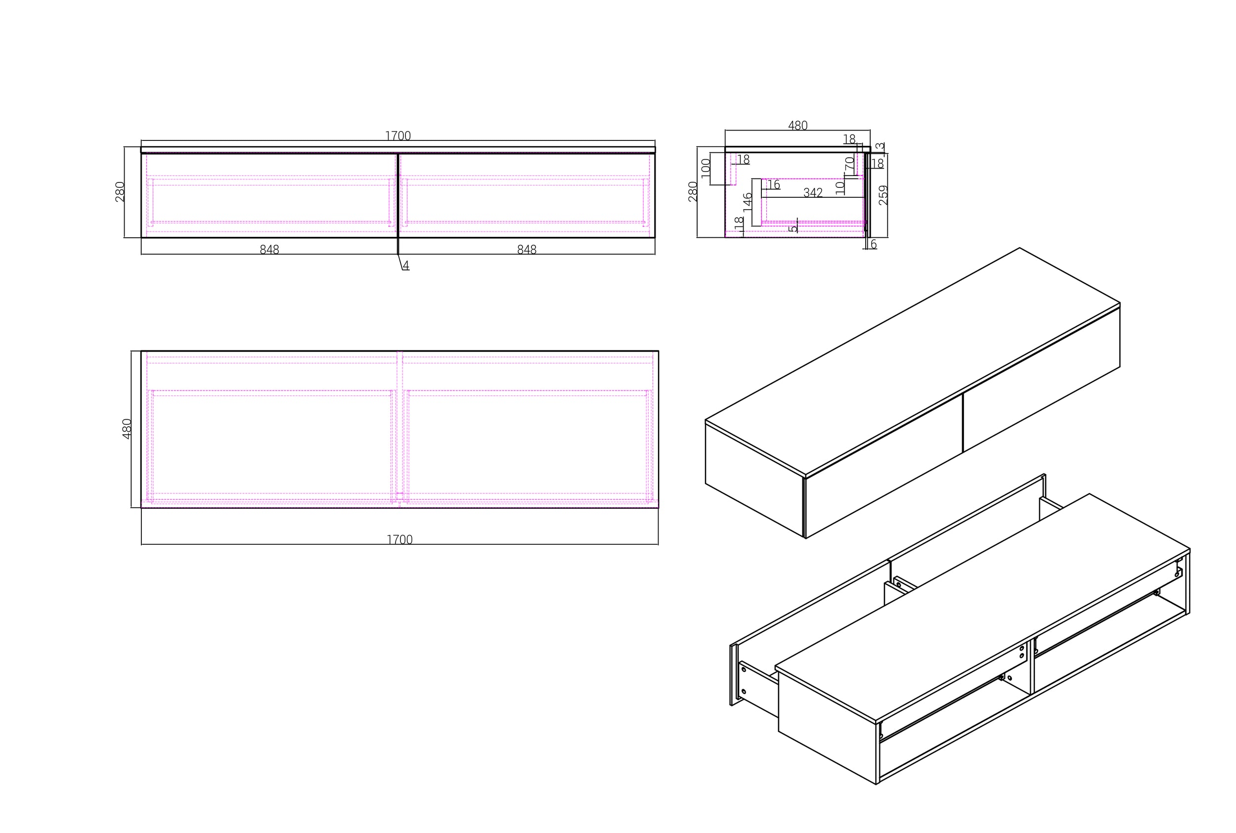 Skříňka pod umyvadlo TLB 170-48