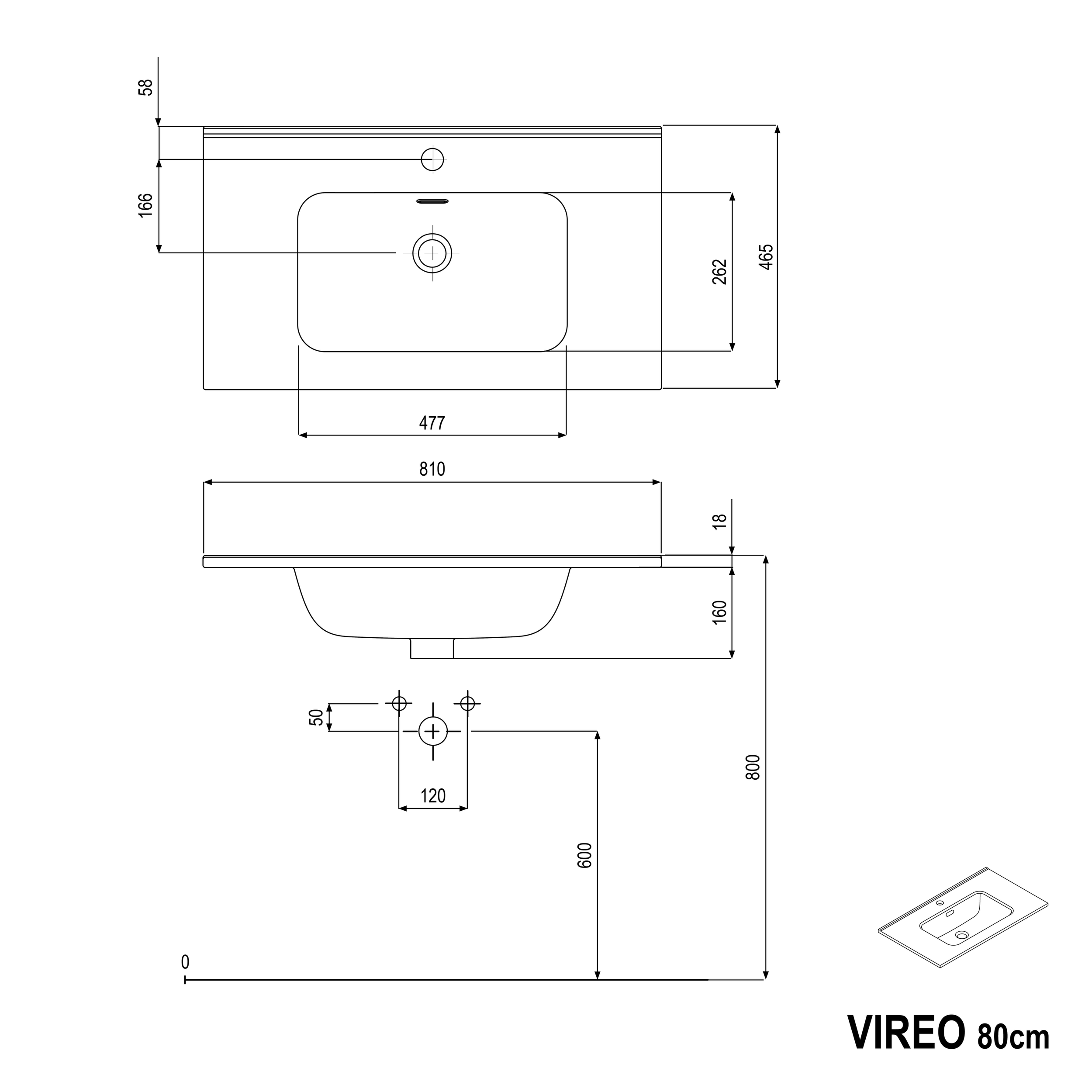 Koupelnový set VIREO 80 cm s umyvadlem