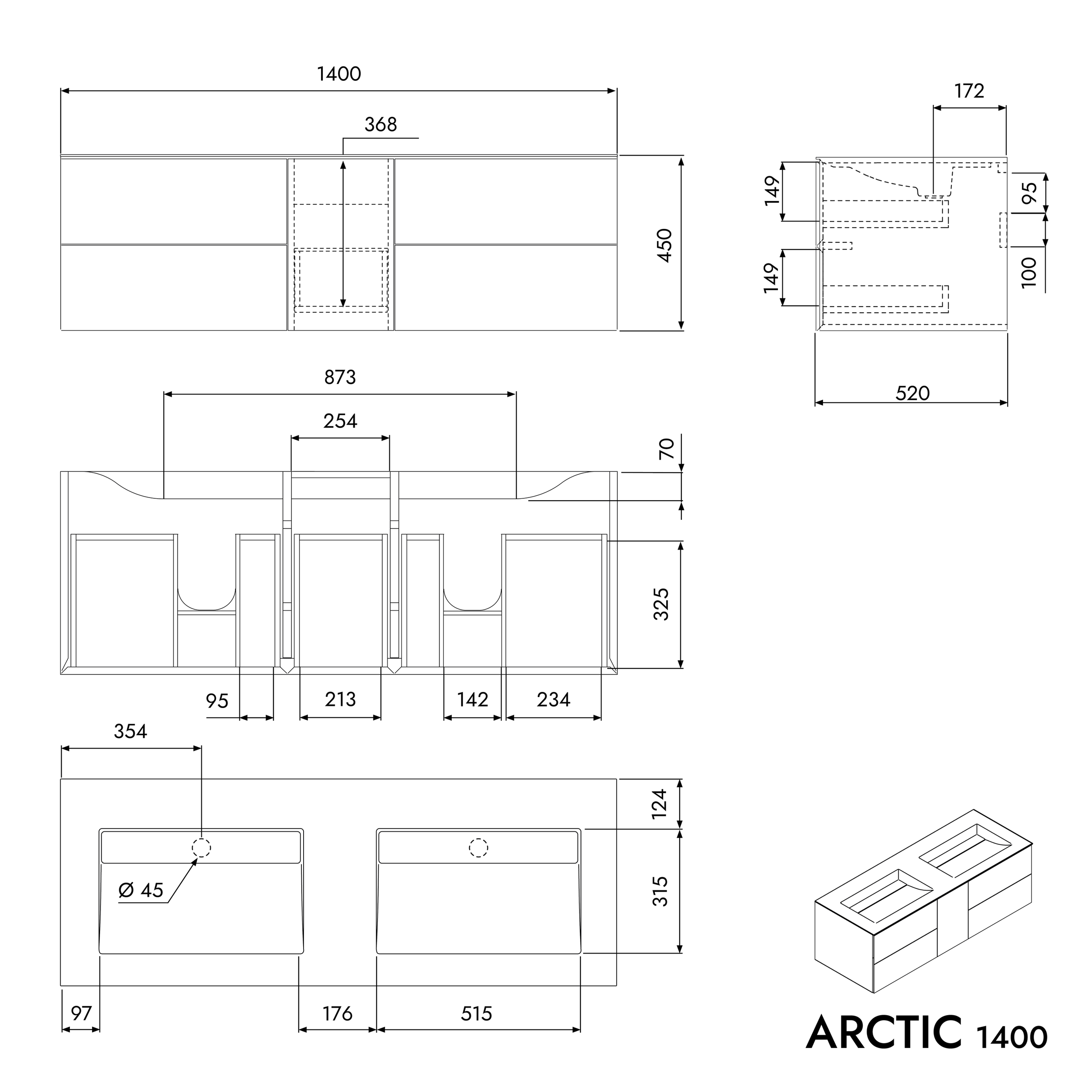 Umyvadlová skříňka ARCTIC 1400