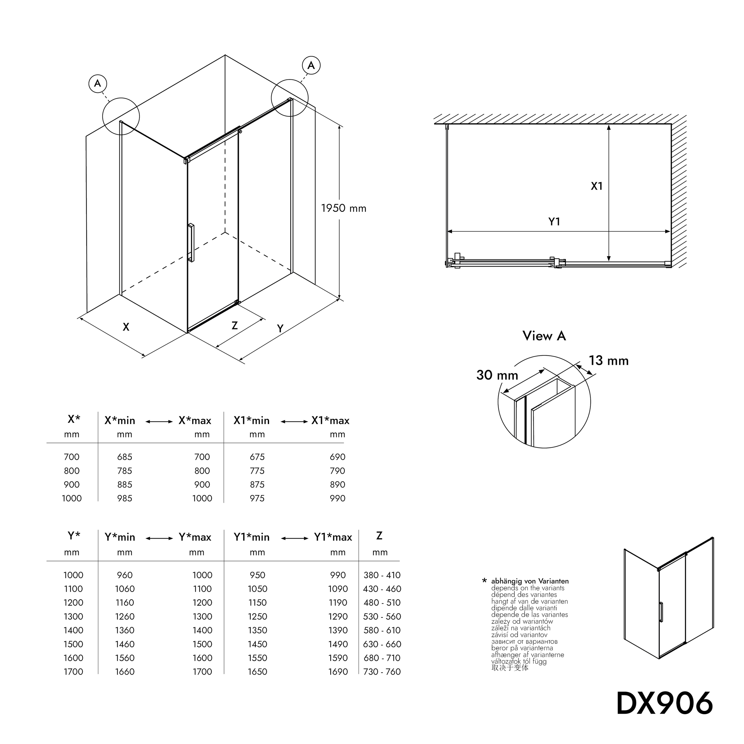 Rohový sprchový kout s posuvnými dveřmi Soft-Close DX906 FLEX