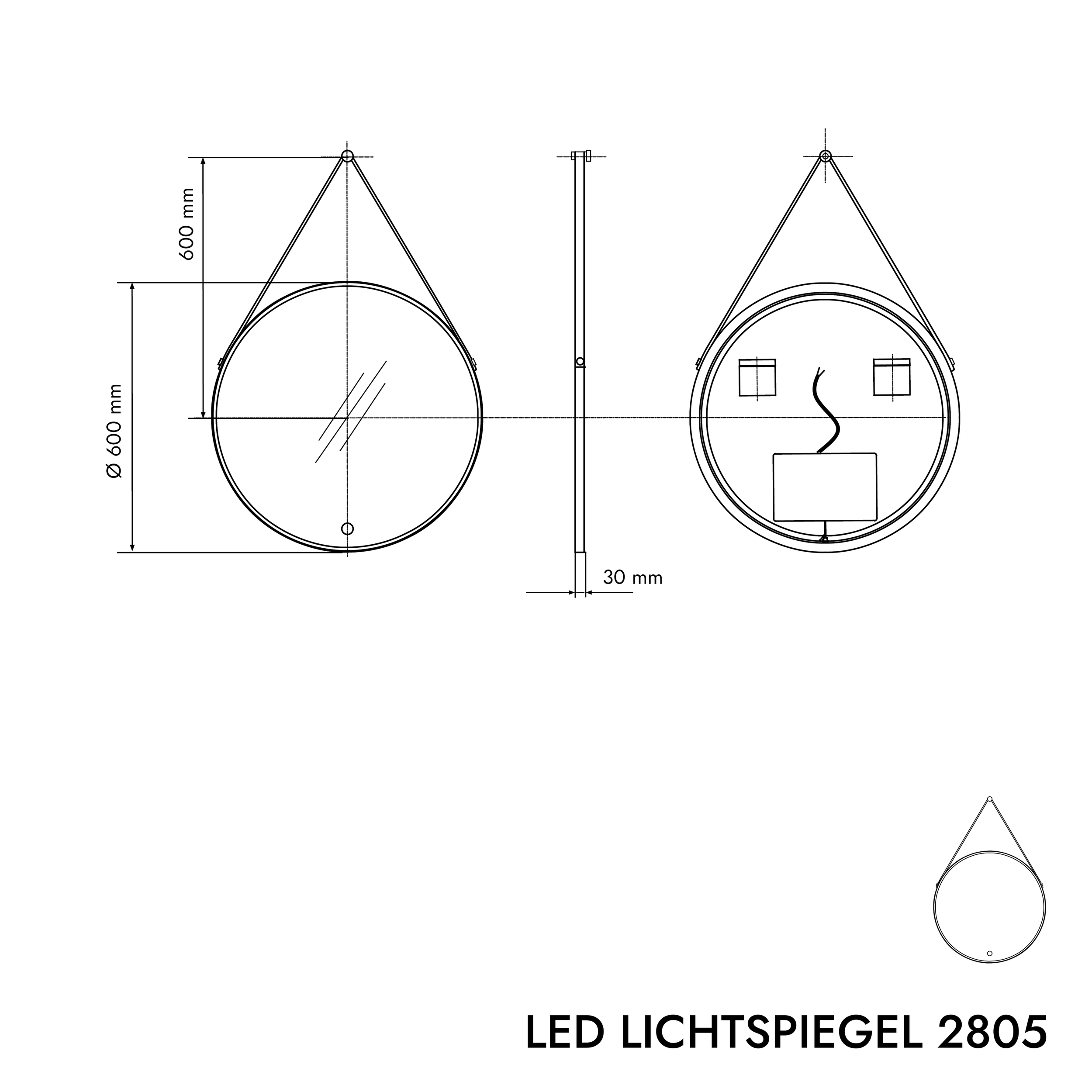 Zrcadlo s LED osvětlením 2805 - kulaté, nastavení teplého/studeného světla, vyhřívání - Ø 60 cm