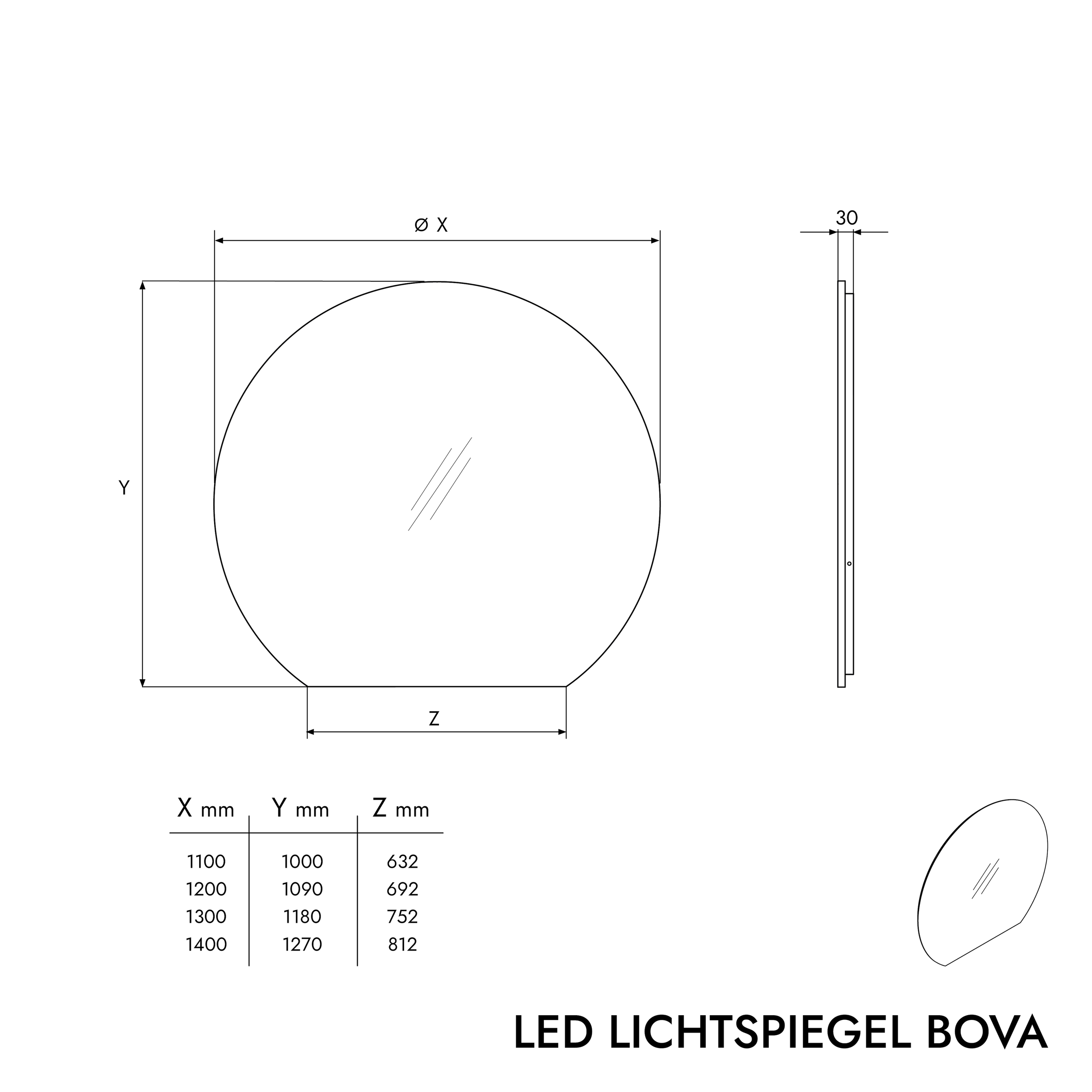LED světelné zrcadlo BOVA 2.0