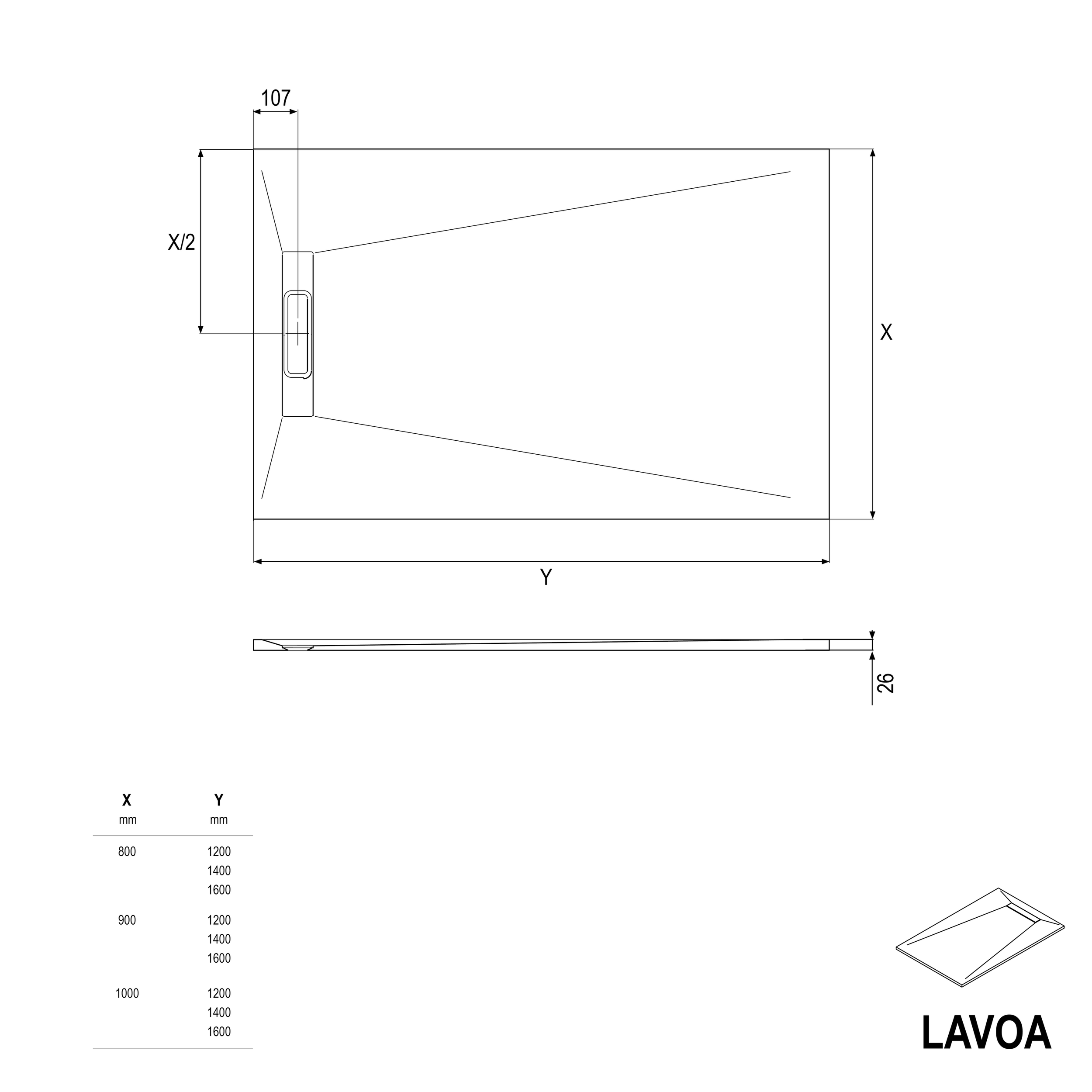 Sprchová vanička LAVOA z minerálního odlitku, plochá, efekt kamene, bílá matná - různé rozměry