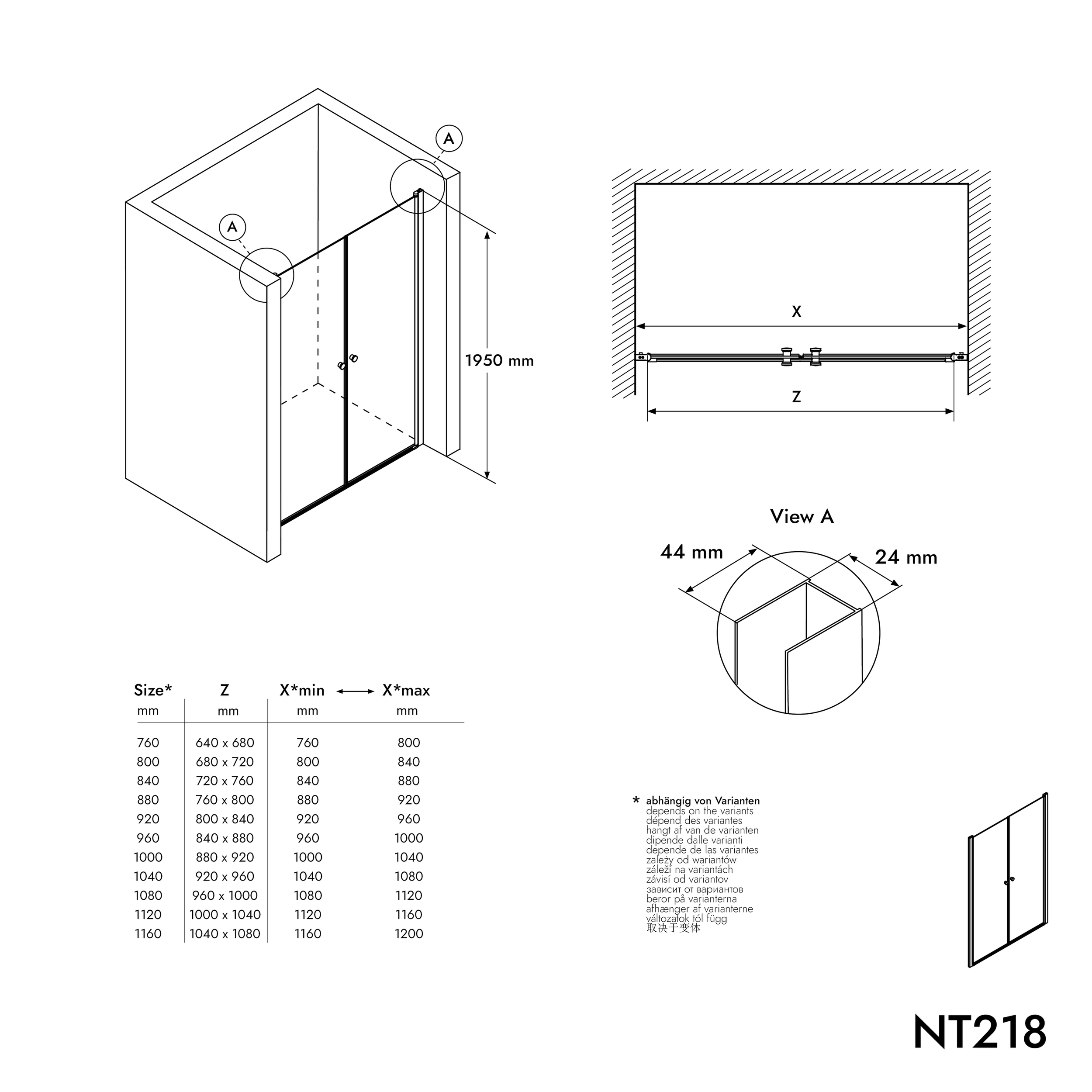 Sprchové dveře NT218 - dvojité křídlové - 6mm sklo - Nano ochrana - různé barvy a šířky