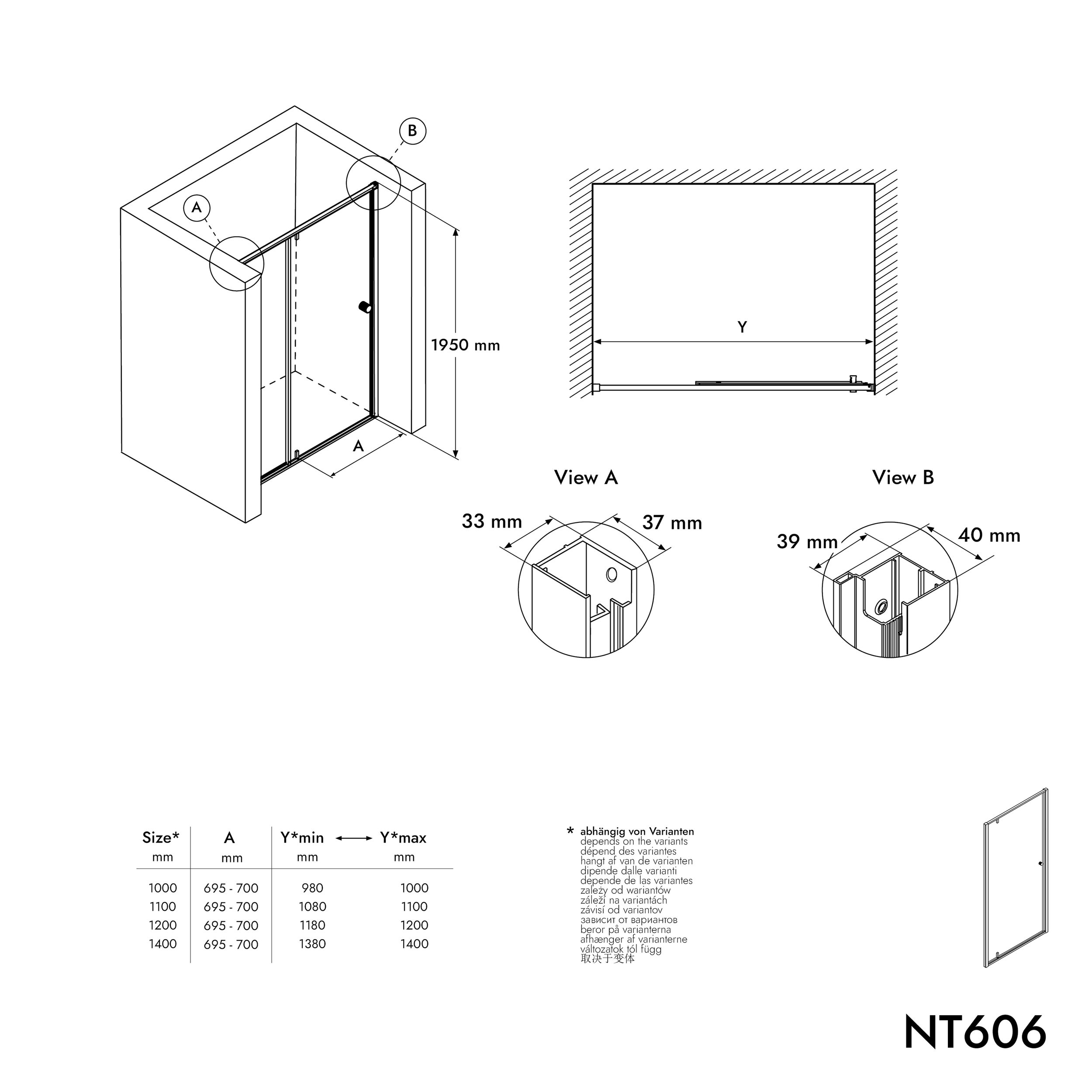 Sprchové dveře NT606 FLEX - 6mm sklo - Nano ochrana - pevný panel - různé barvy a šířky