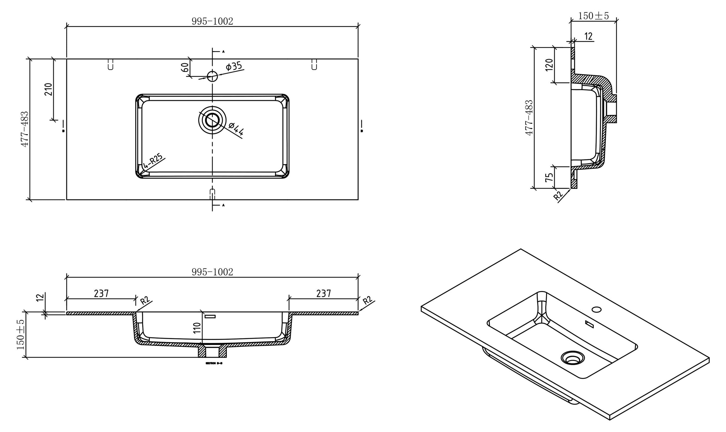 Koupelnová skříňka s umyvadlem Alice 1000 - možnost volby barvy