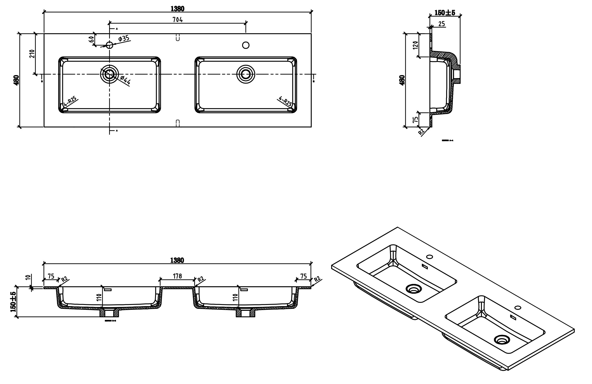 Koupelnová skříňka pod umyvadlo Alice 1380