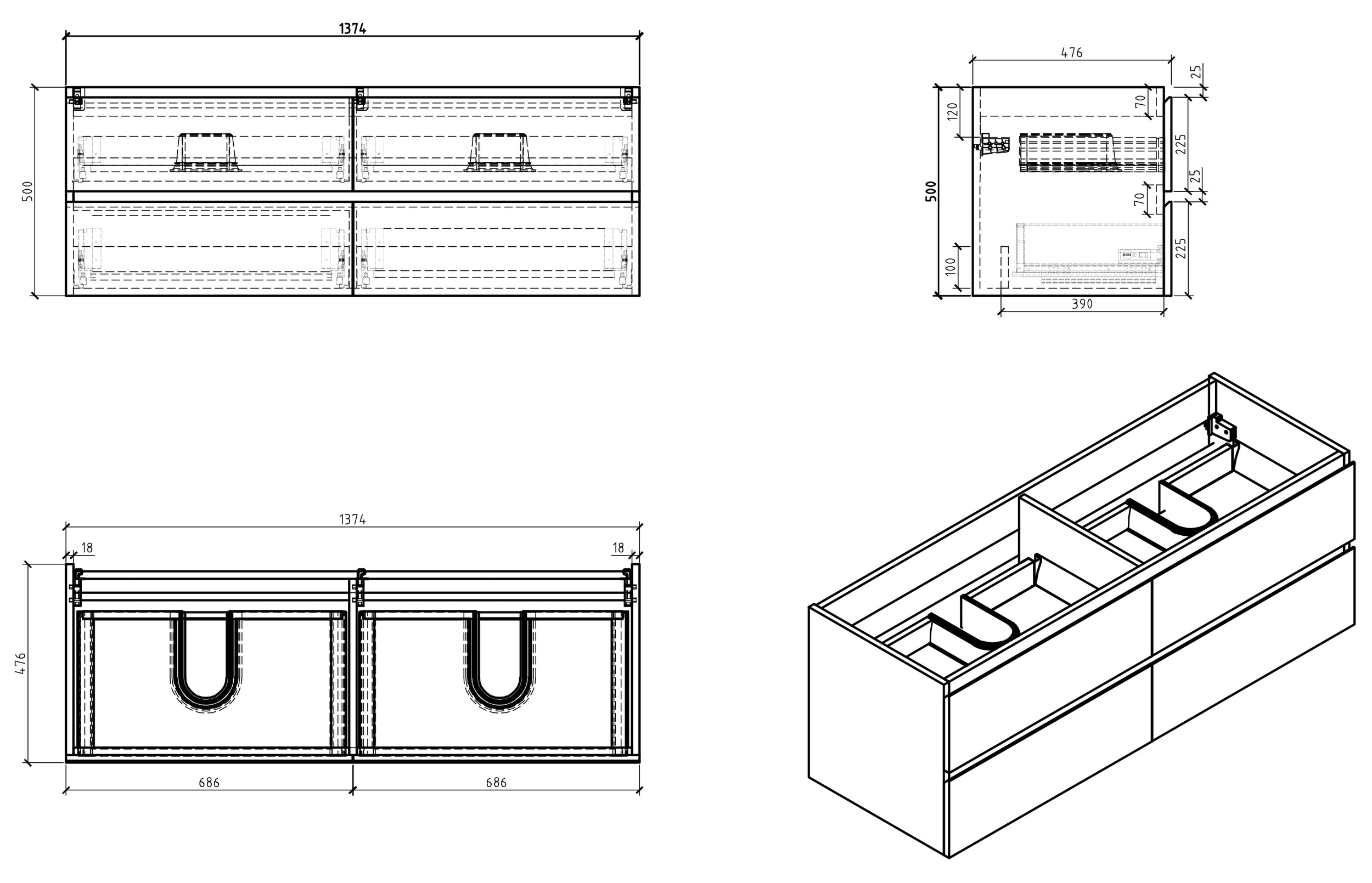Koupelnová skříňka pod umyvadlo Alice 1380