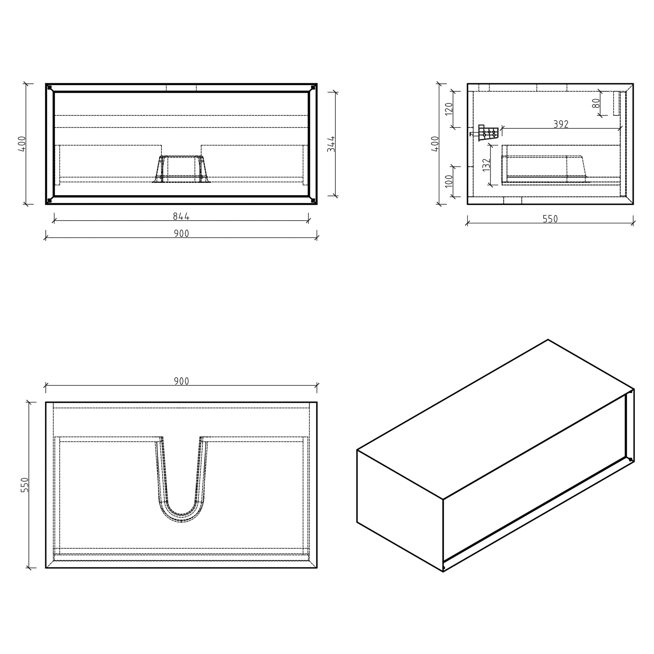 Koupelnová skříňka Fiona 900 - bílá matná - čelo zásuvky v barvě dubu nebo betonu