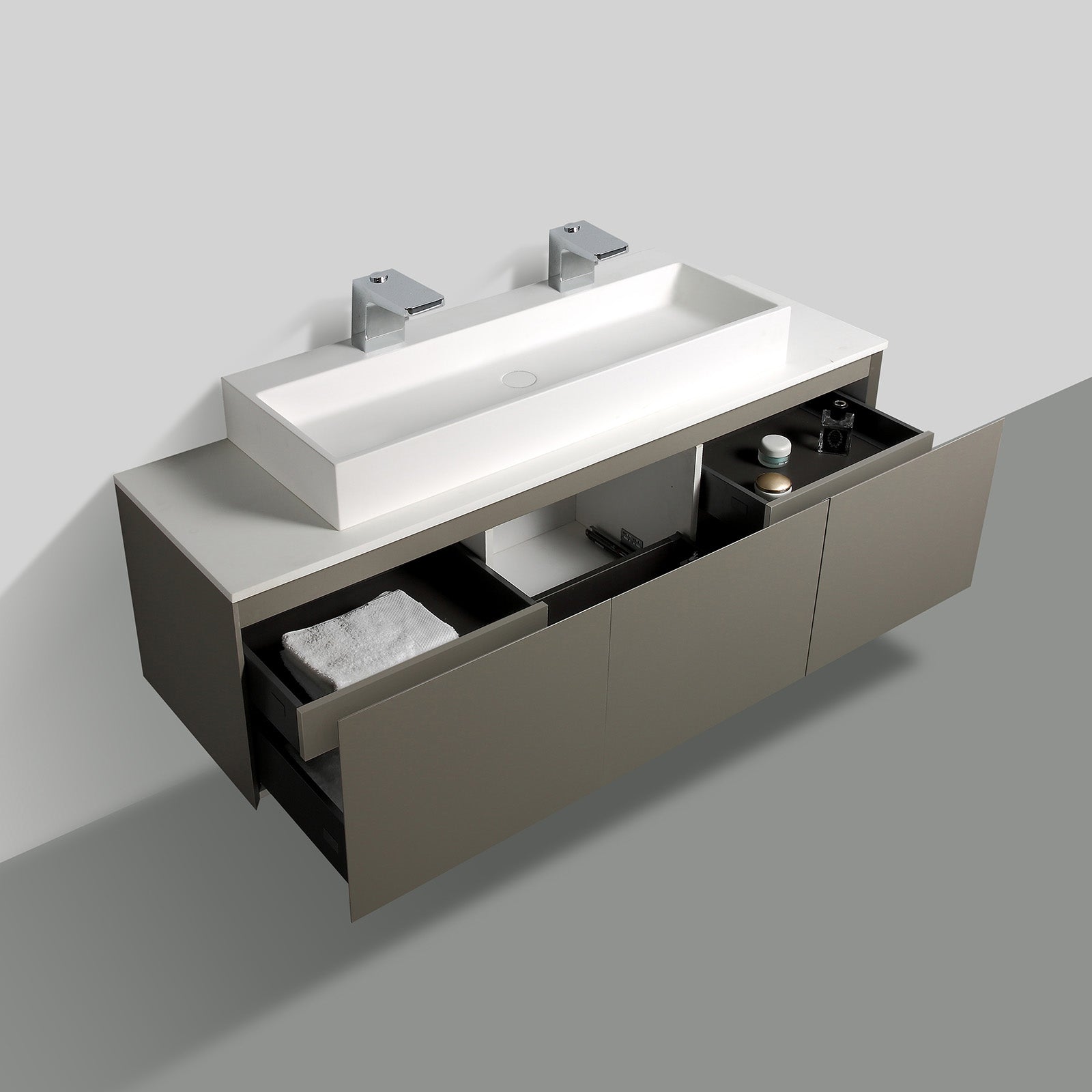 Koupelnová skříňka pod umyvadlo Luna 1600 - šedá matná - deska z minerálního odlitku