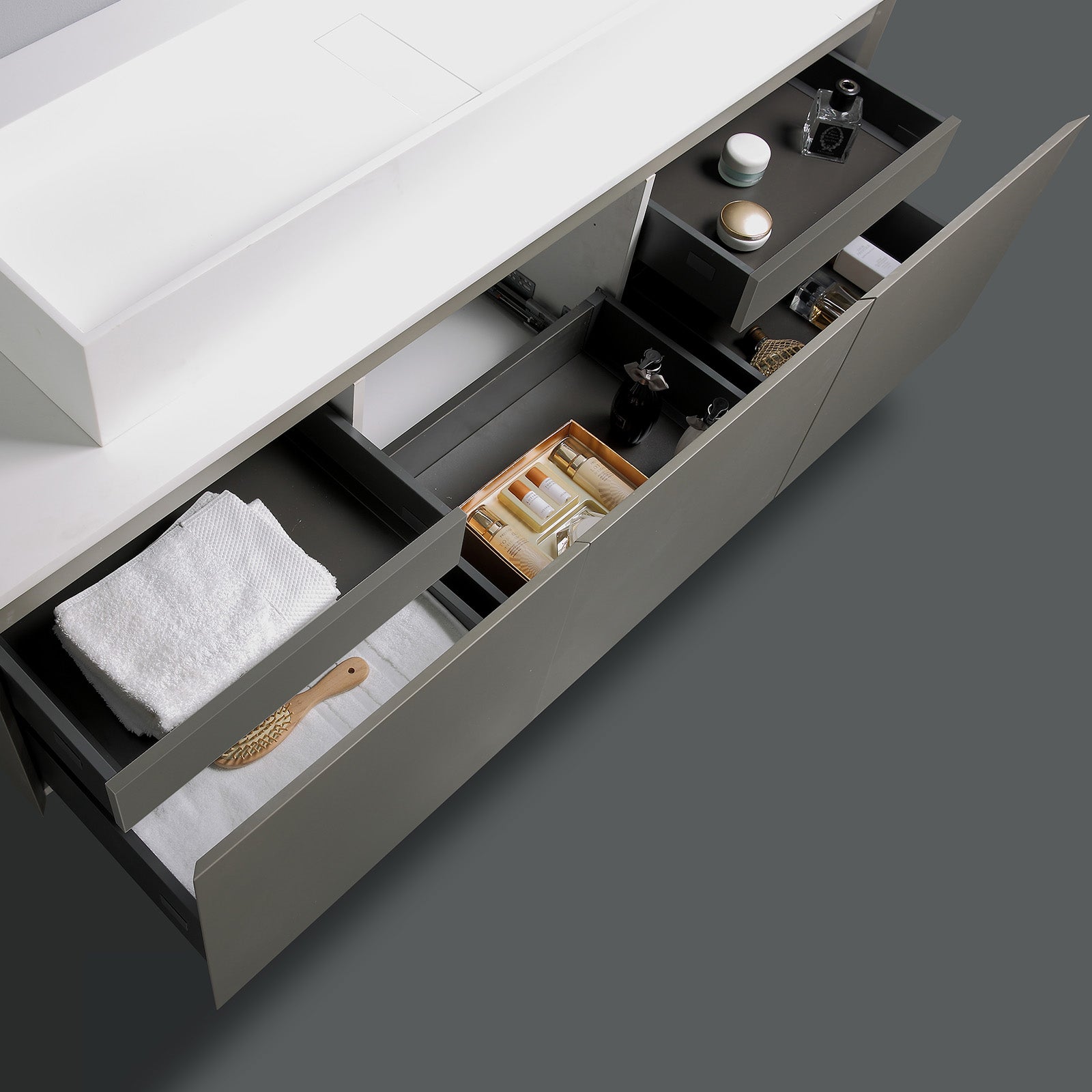 Koupelnová skříňka pod umyvadlo Luna 1600 - šedá matná - deska z minerálního odlitku