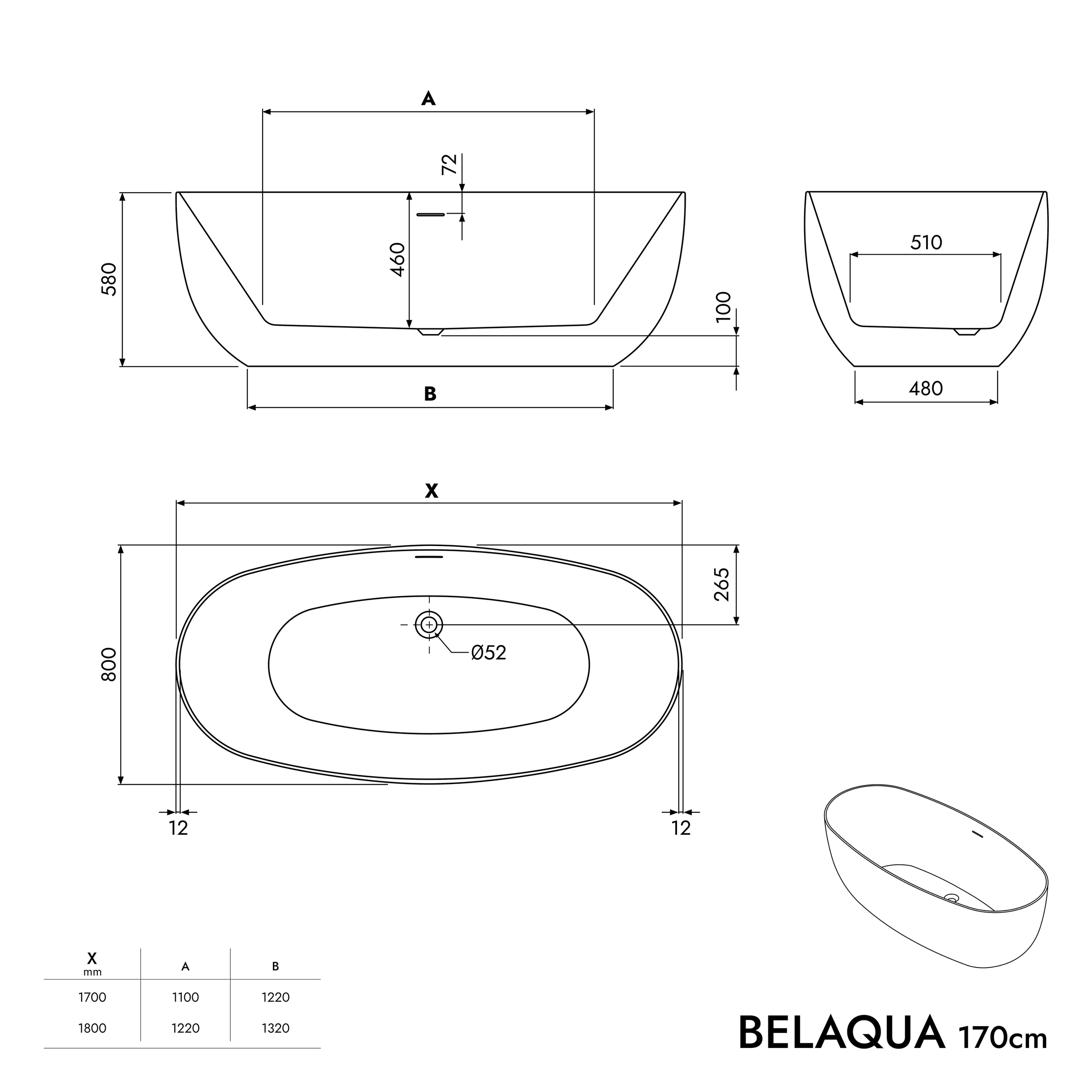 Volně stojící vana BELAQUA 2.0 akrylátová bílá lesklá