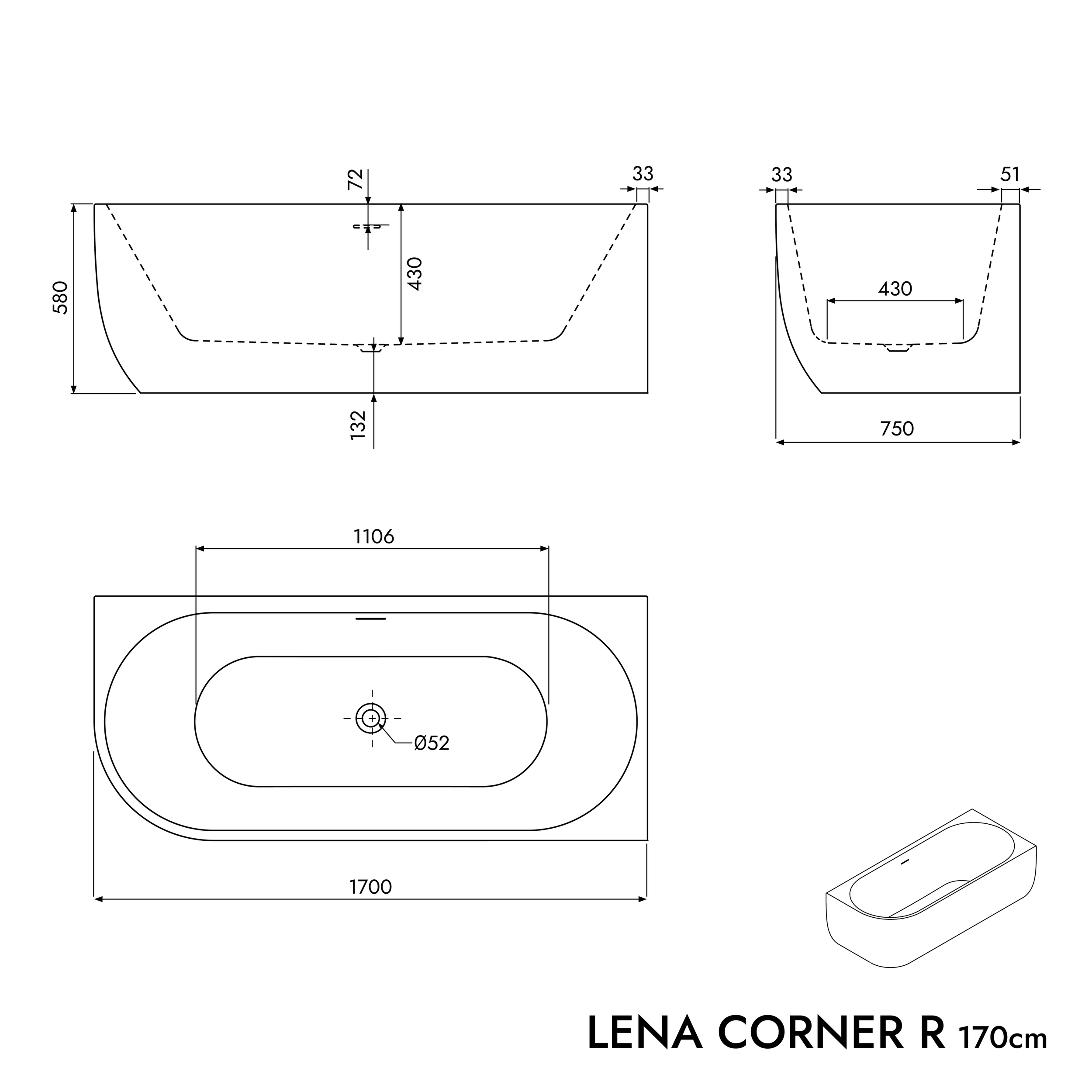 Polovolně stojící vana LENA CORNER