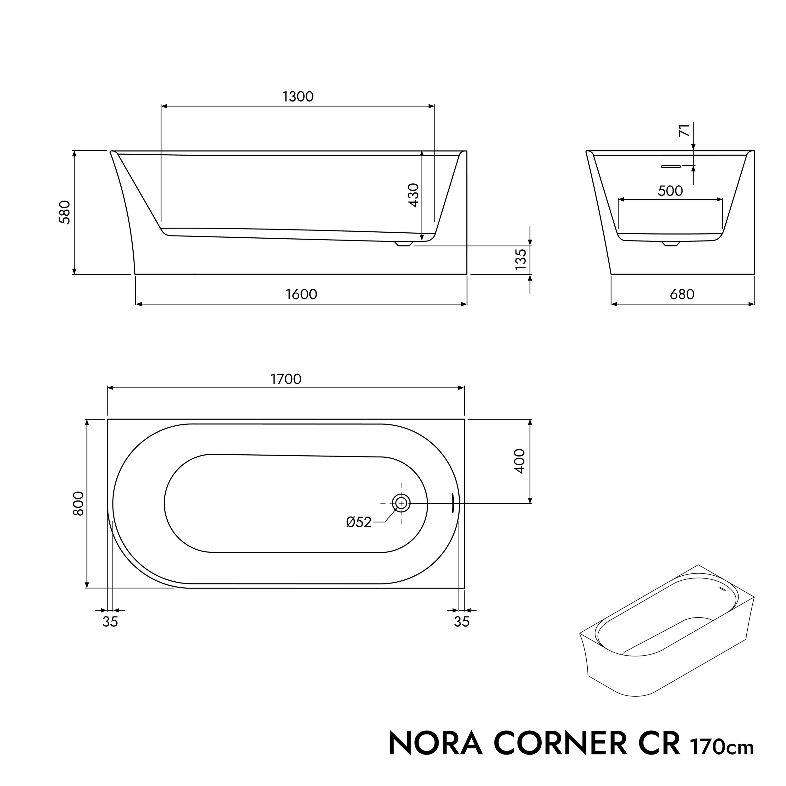 Volně stojící akrylátová vana NORA CORNER