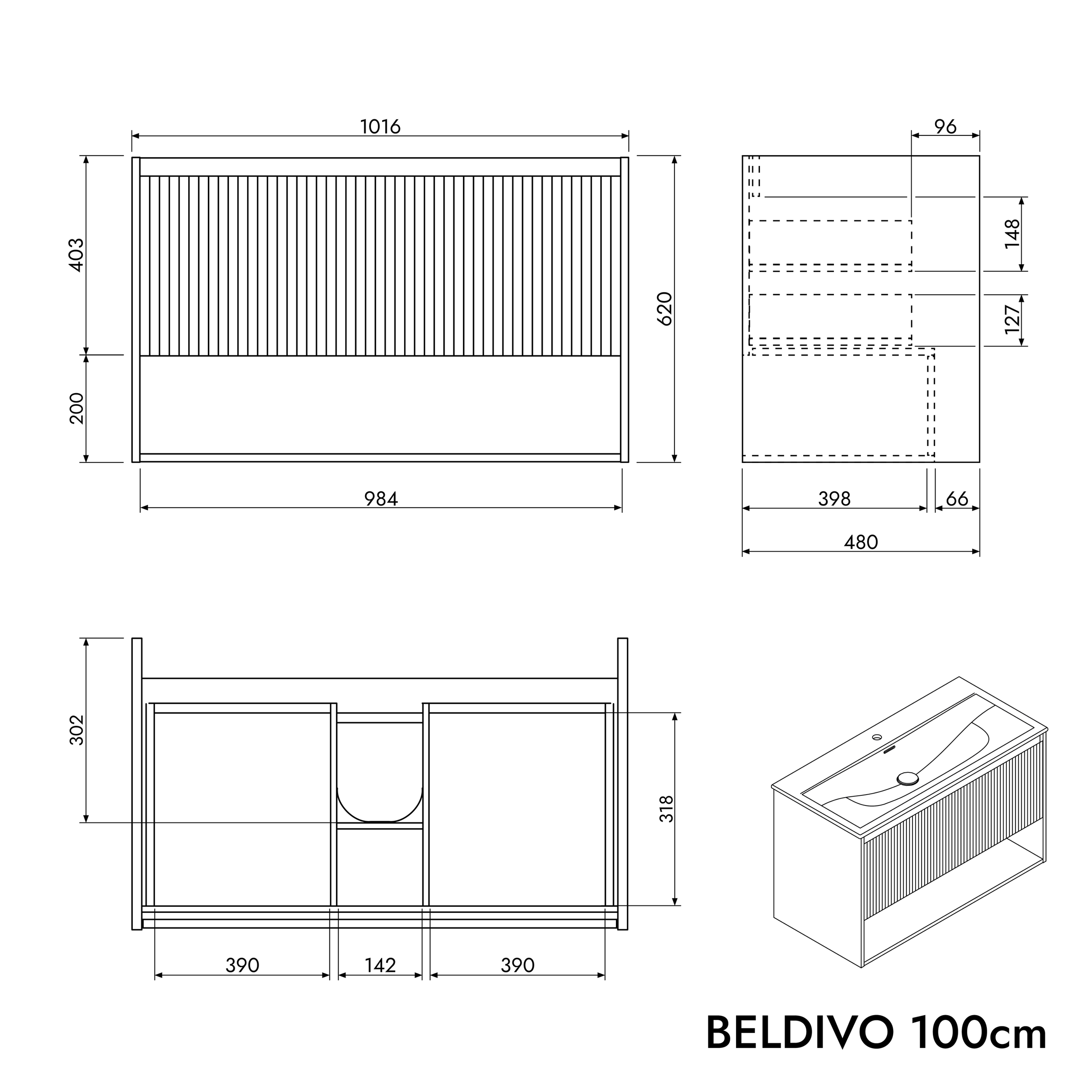 Umyvadlo Duravit s toaletní skříňkou BELDIVO 100 cm