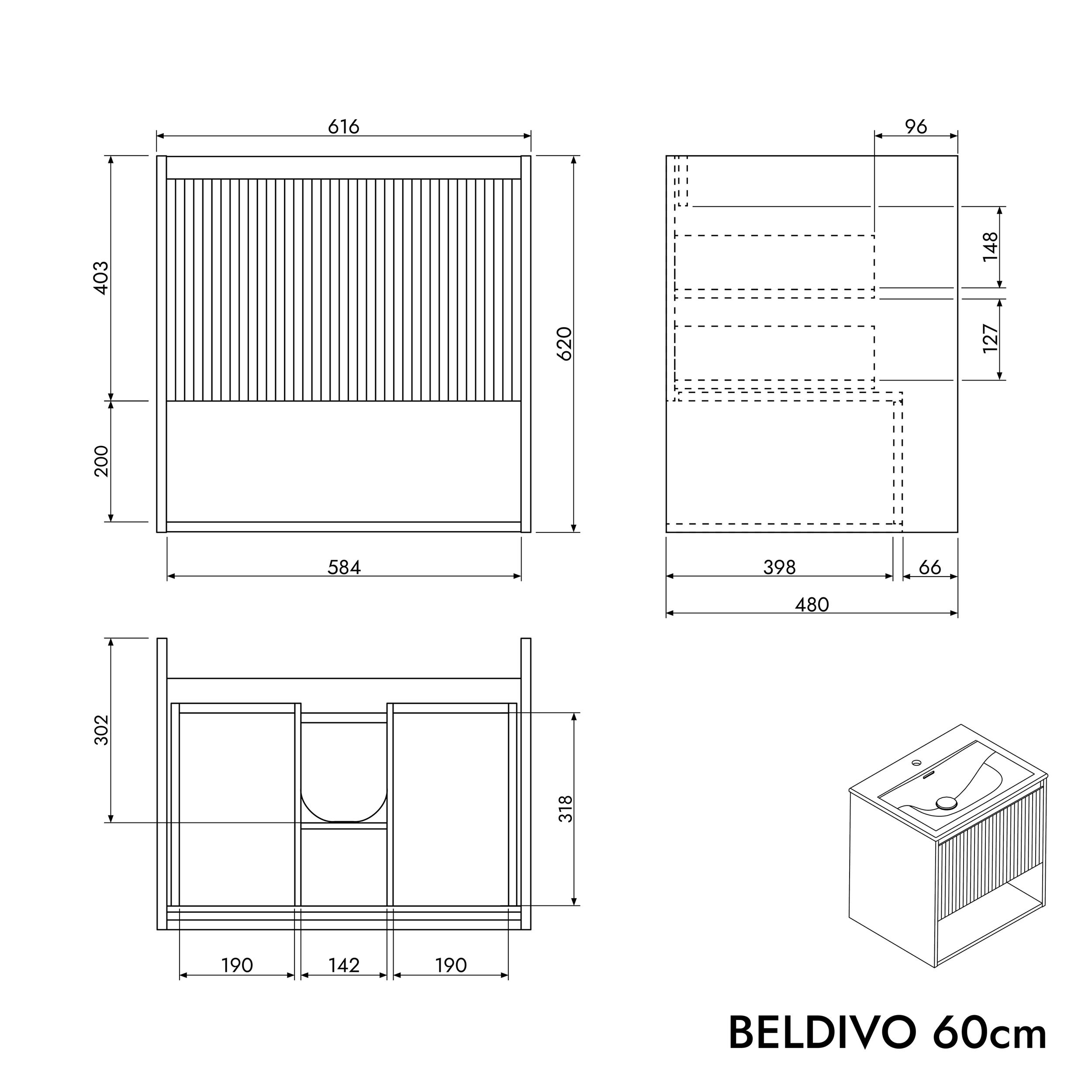 Koupelnový nábytkový set BELDIVO 60 cm s umyvadlem
