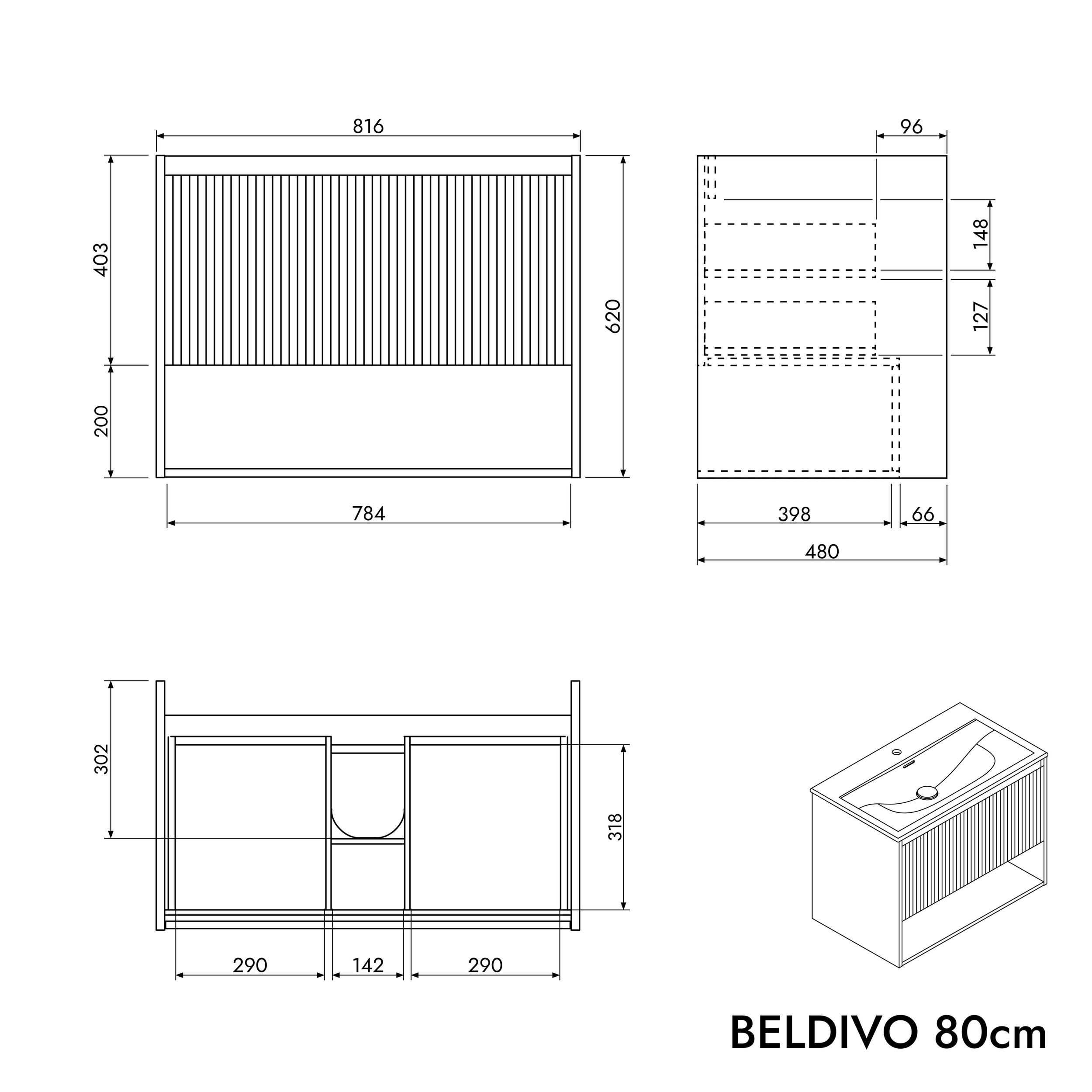 Umyvadlo Duravit s toaletní skříňkou BELDIVO 80 cm