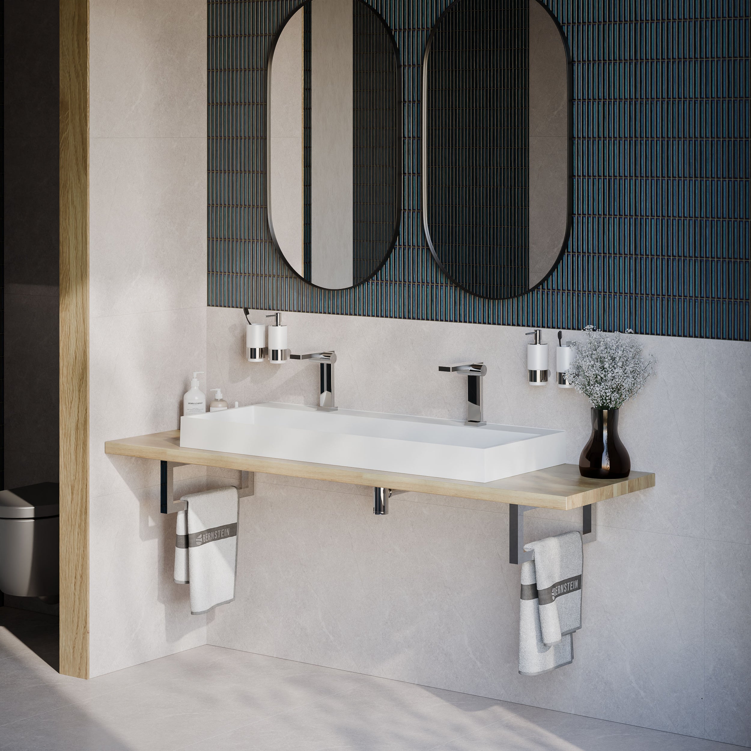 Umyvadlo BS6001 nástěnné i na desku - šířka 120 cm - 2 otvory pro baterie - bílá