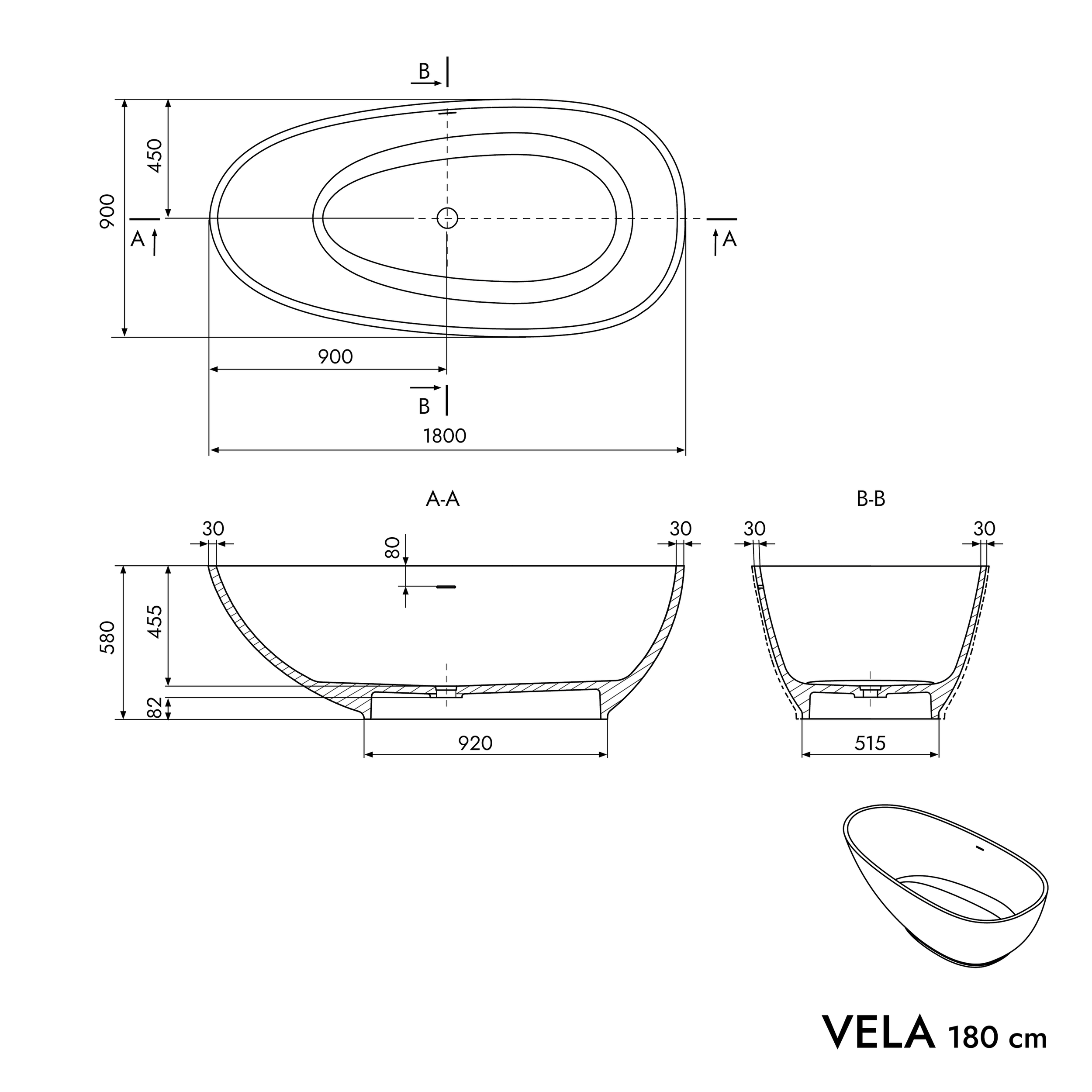 Volně stojící vana VELA STONE