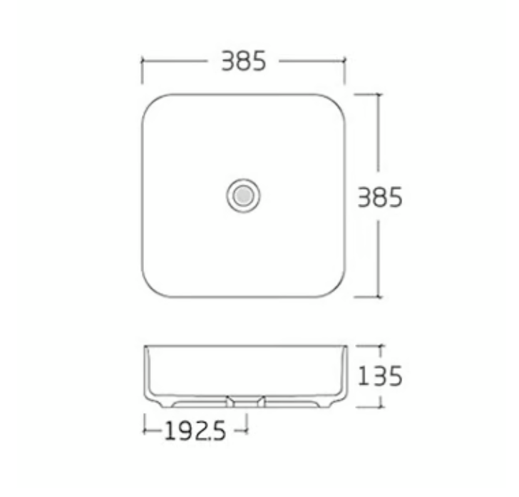 Umyvadlo na desku KW6134 - sanitární keramika - 38,5 × 38,5 × 13,5 cm - možnost volby barvy