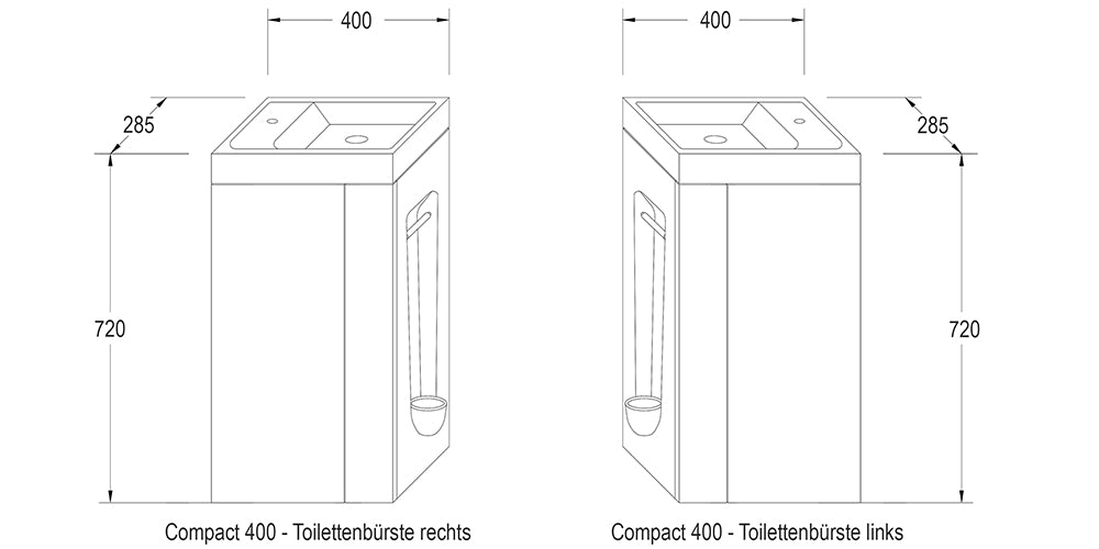 Koupelnová skříňka s umyvadlem, WC štětkou a držákem na papír Compact 400 - možnost volby barvy