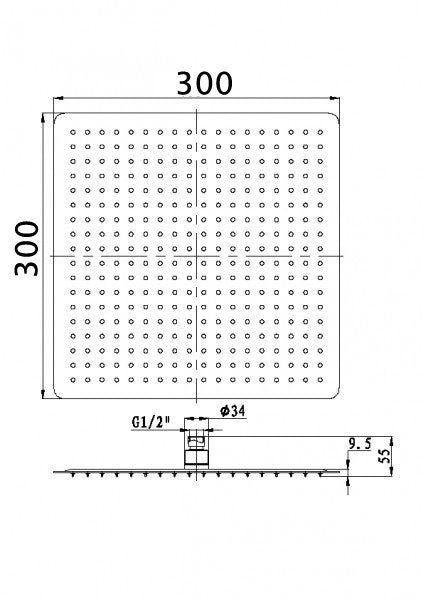 XXL dešťová sprcha z nerezové oceli DPG2005 super plochá v černé barvě - 30 x 30 cm