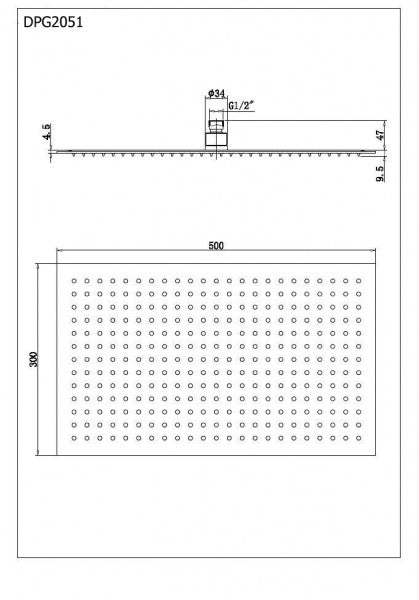 Dešťová sprcha XXL DPG2051 z nerezové oceli - plochá - černá - 50 x 30 cm