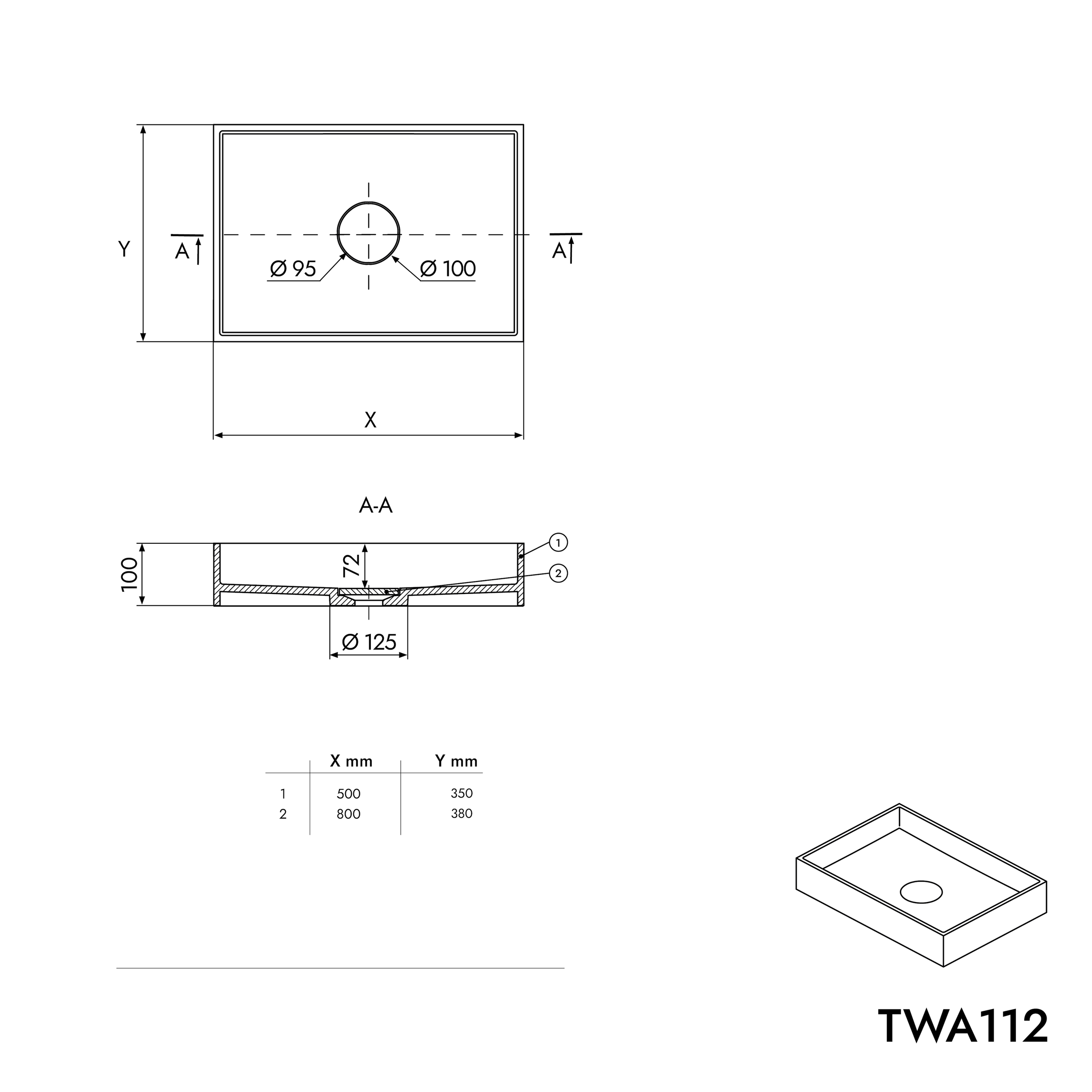 Nádstavbové umyvadlo TWA112