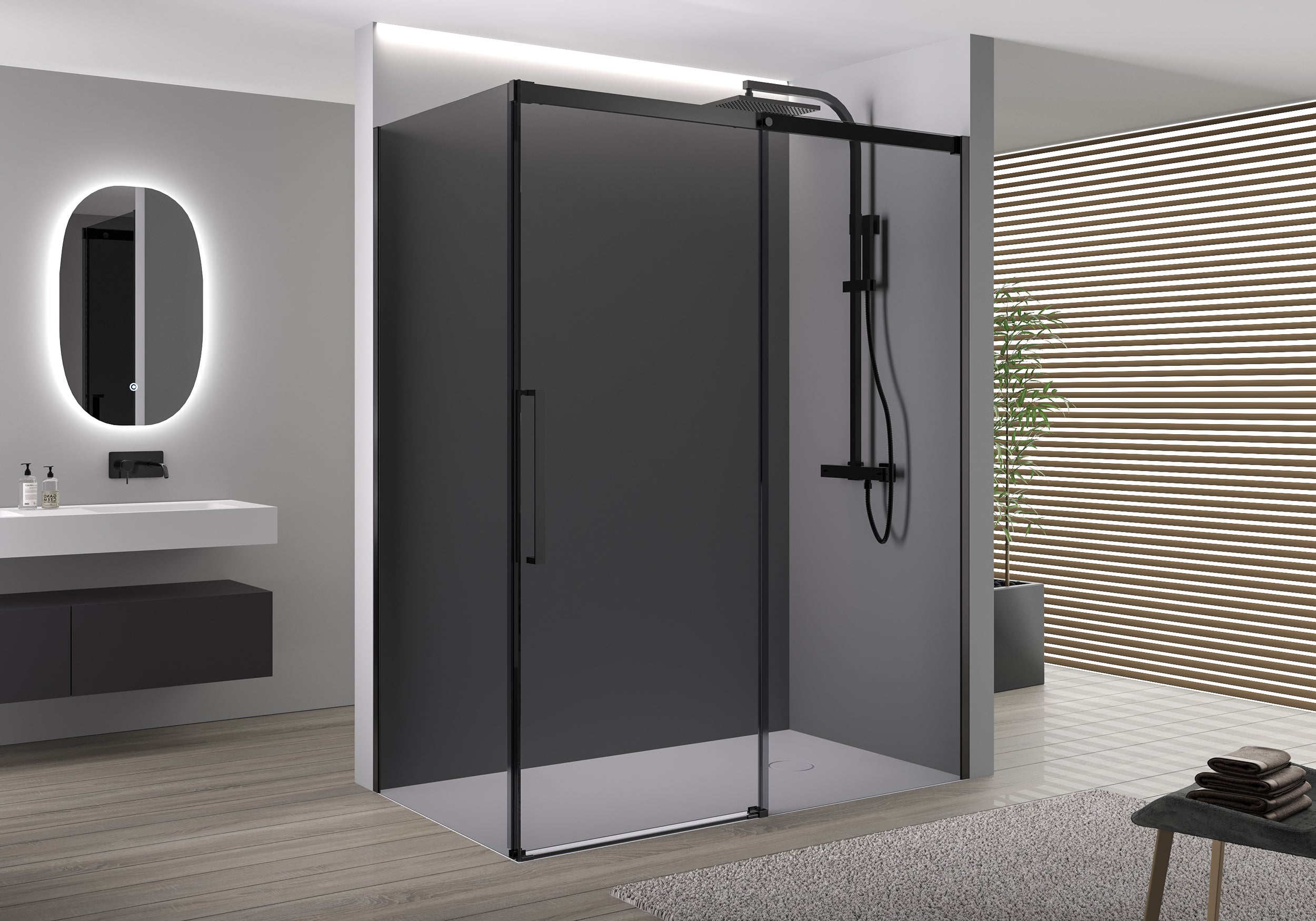Rohový sprchový kout s posuvnými dveřmi Soft-Close DX906 FLEX