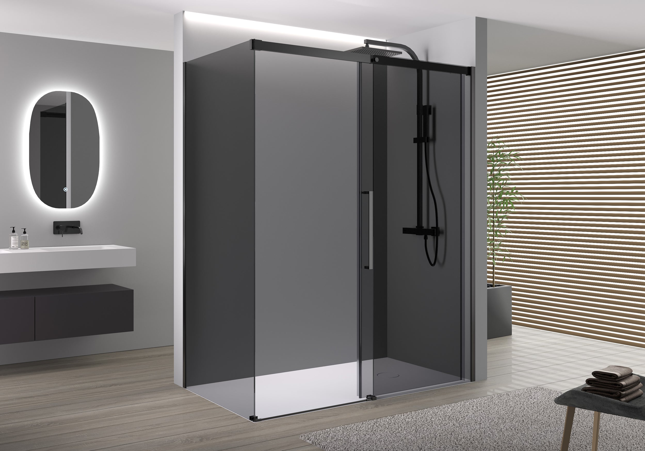 Rohový sprchový kout s posuvnými dveřmi Soft-Close DX906 FLEX