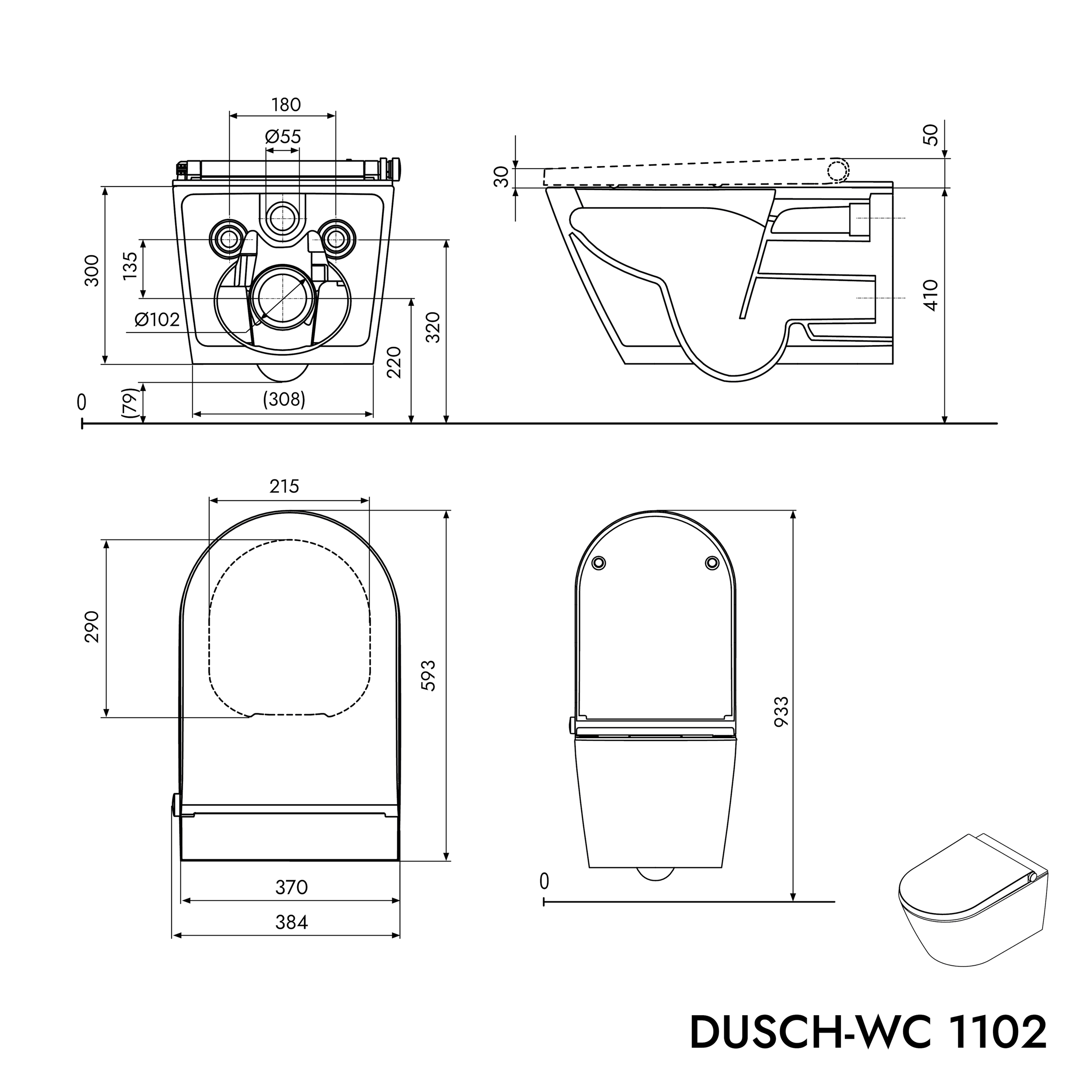 Sprchové WC kompletní sada Basic 1102 s předstěnovým prvkem Geberit Duofix