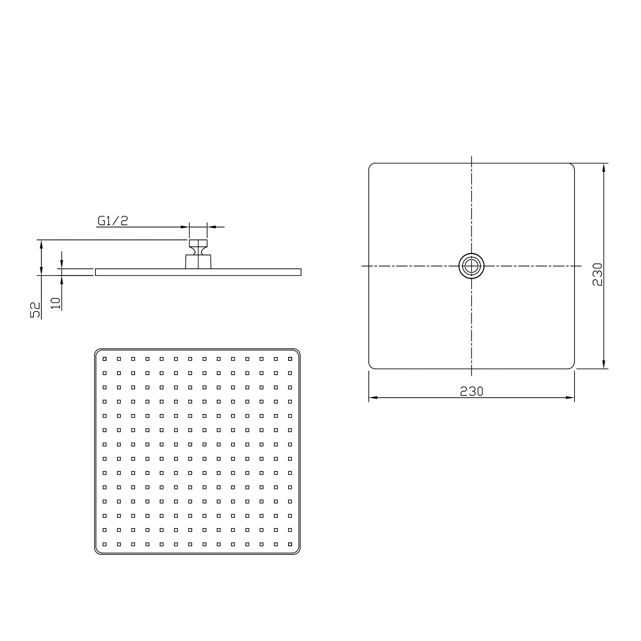 Dešťová sprcha XXL 3030TB z ABS - černá - 23 x 23 cm