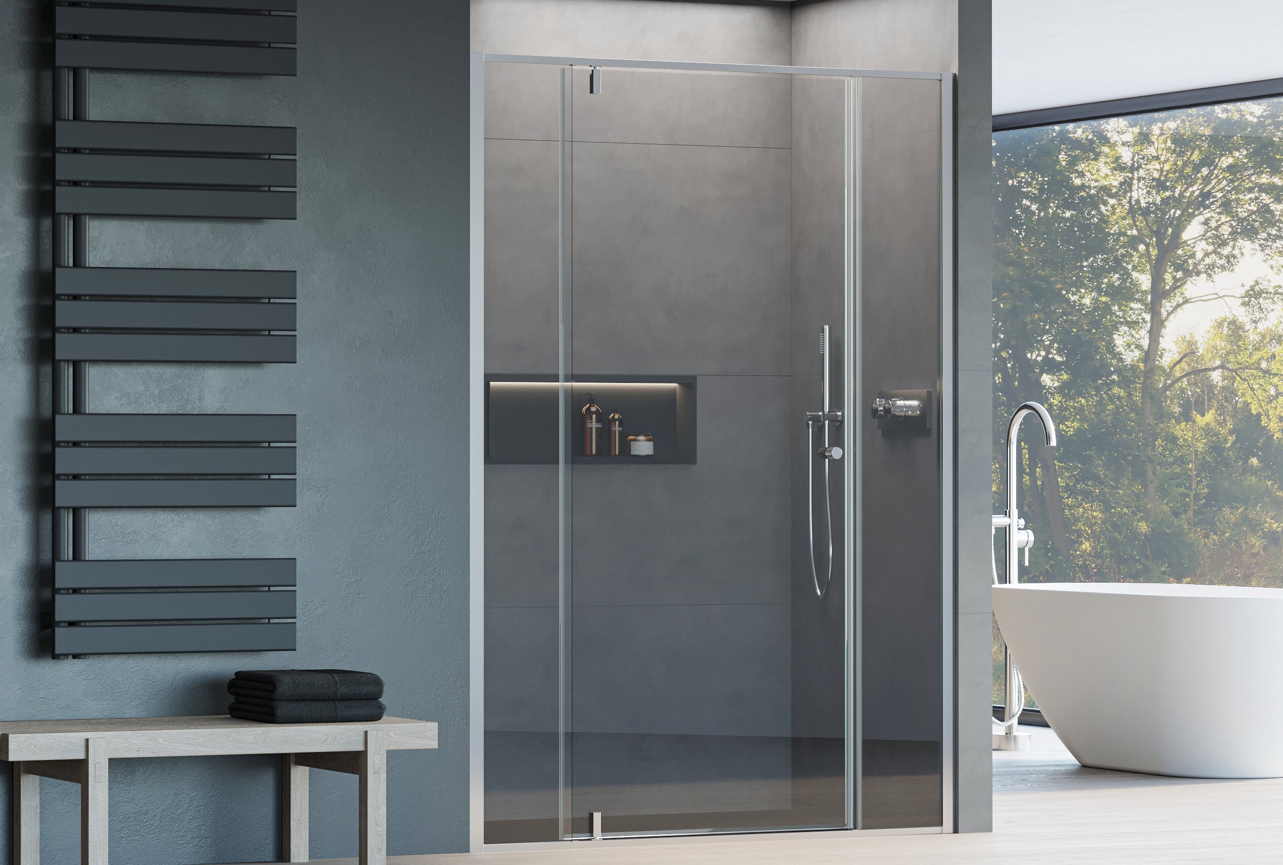 Sprchový kout s výklopnými dveřmi - dva pevné panely NT607 - FLEX