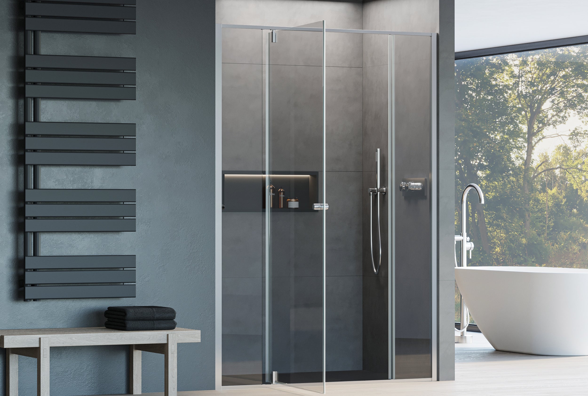 Sprchový kout s výklopnými dveřmi - dva pevné panely NT607 - FLEX