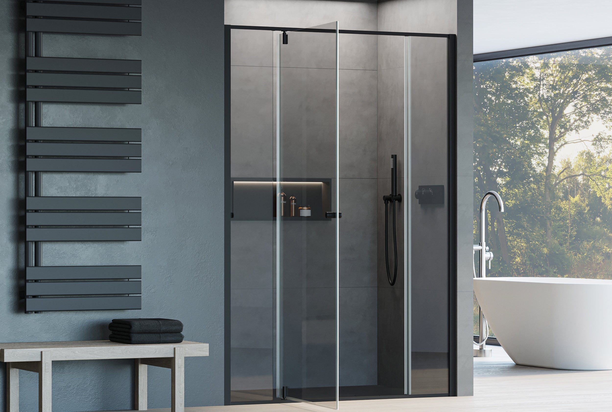 Sprchový kout s výklopnými dveřmi - dva pevné panely NT607 - FLEX