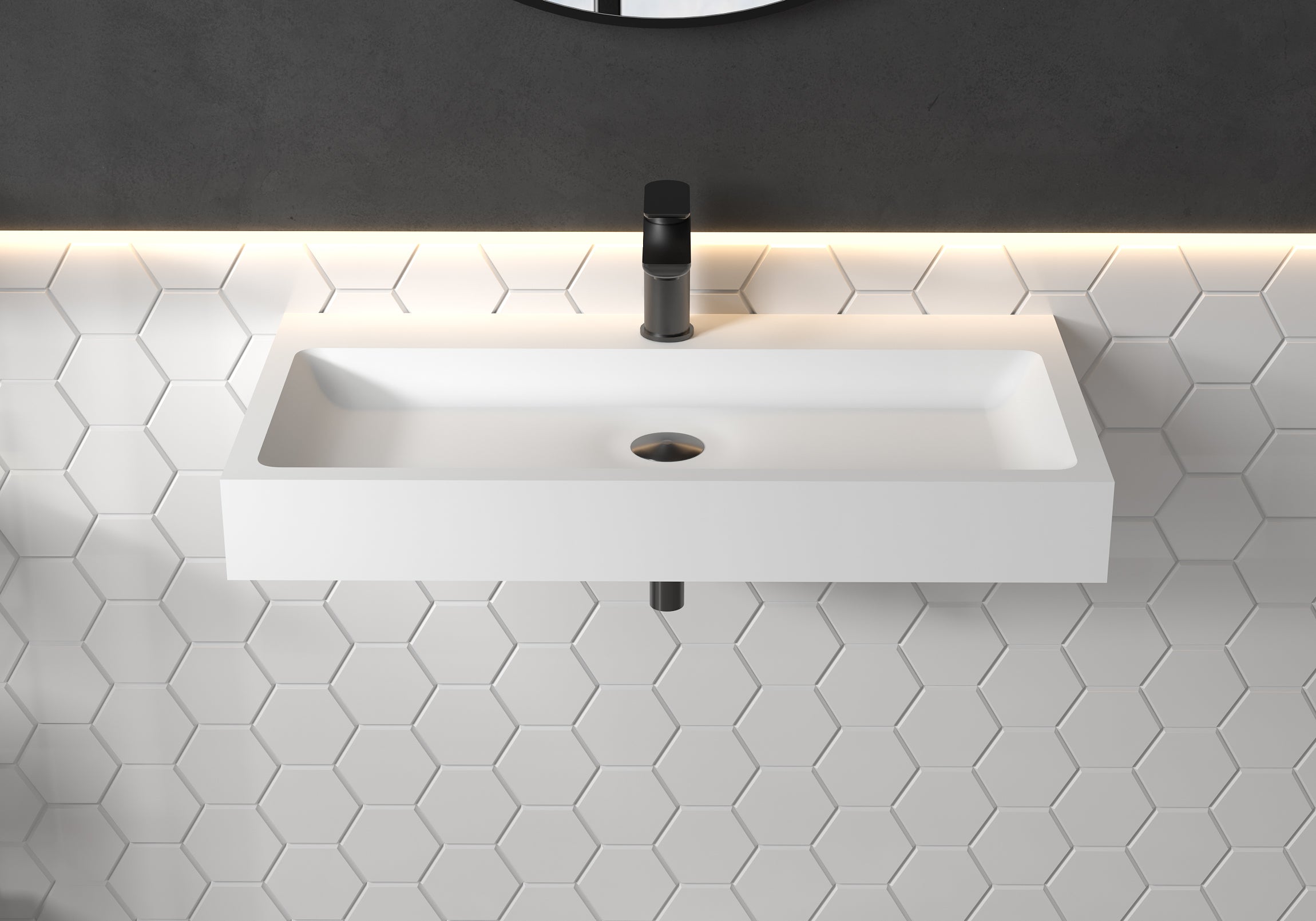 Umyvadlo PB2143 nástěnné i na desku - minerální odlitek (Solid Stone) - bílá matná - 80 × 42 × 10 cm