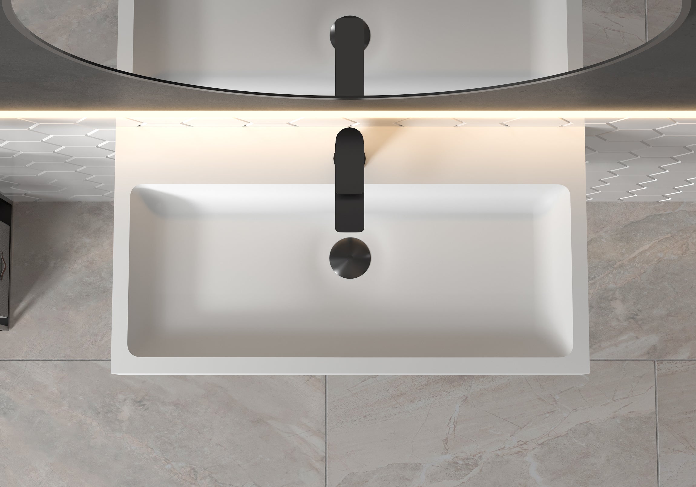 Umyvadlo PB2143 nástěnné i na desku - minerální odlitek (Solid Stone) - bílá matná - 80 × 42 × 10 cm