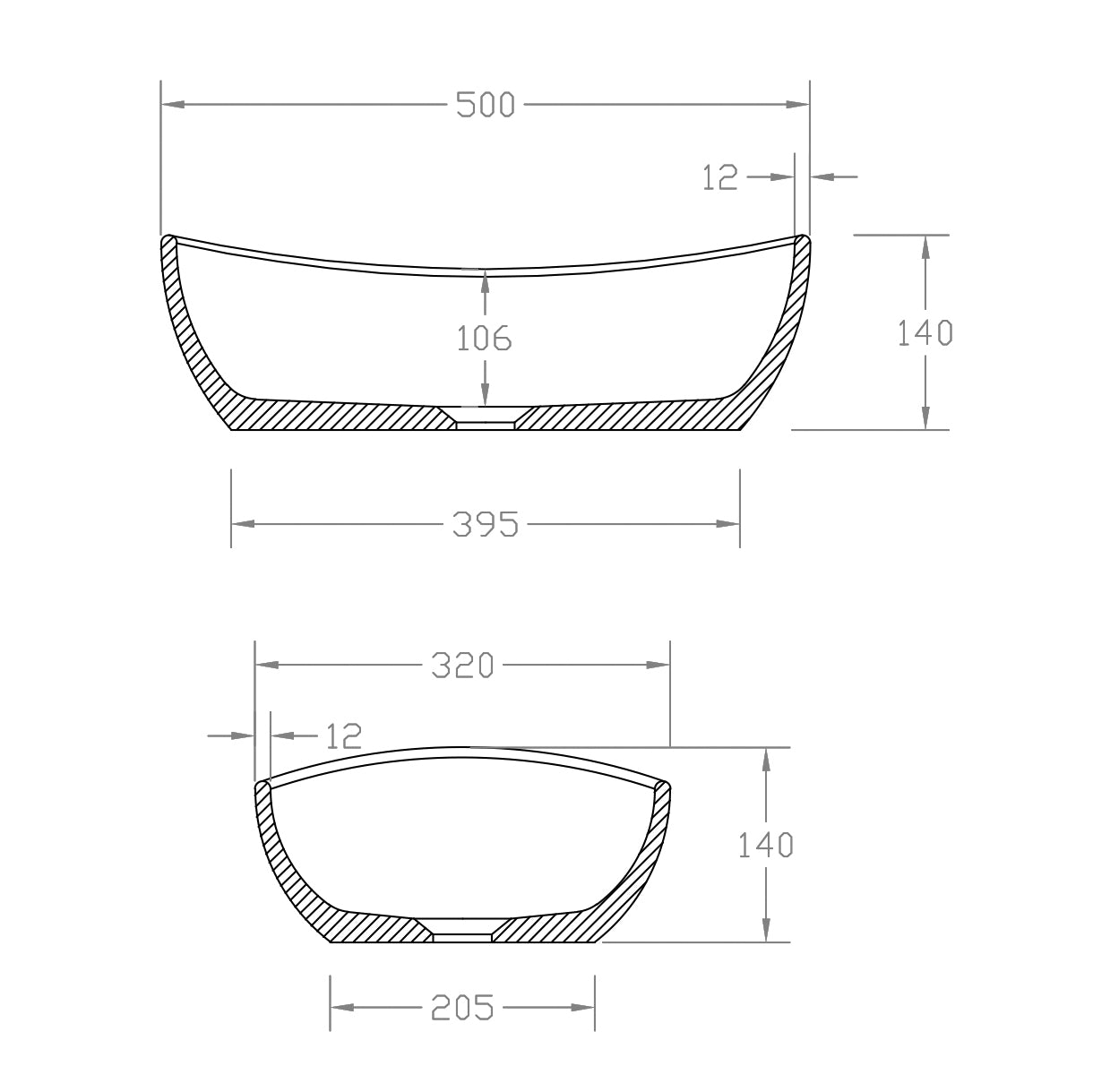 Umyvadlo na desku z minerálního odlitku TWA85 - 50 x 32 x 14 cm - bílé matné