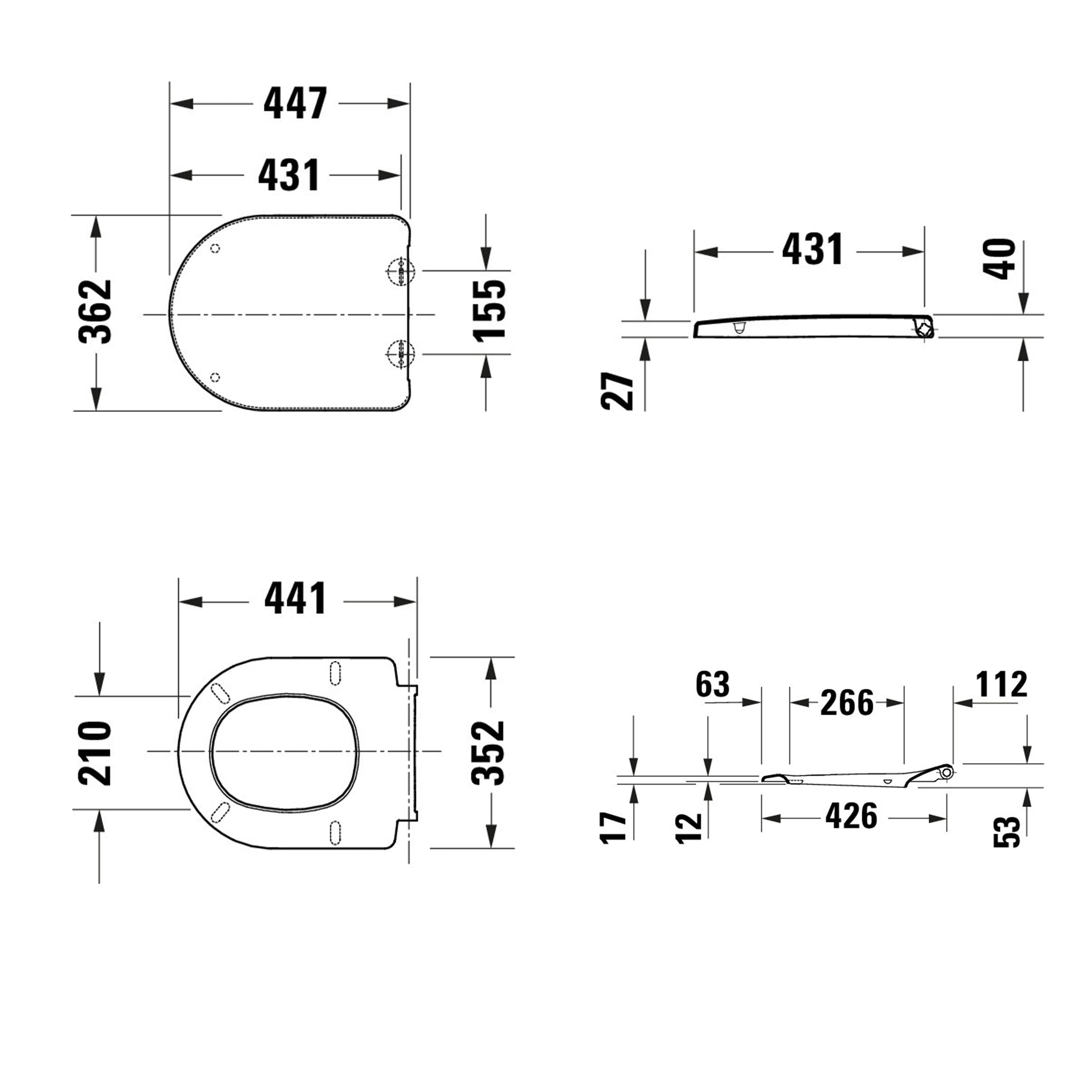 Duravit závěsný klozet 540 mm Mino White lesklý včetně krytu klozetu - skryté upevnění