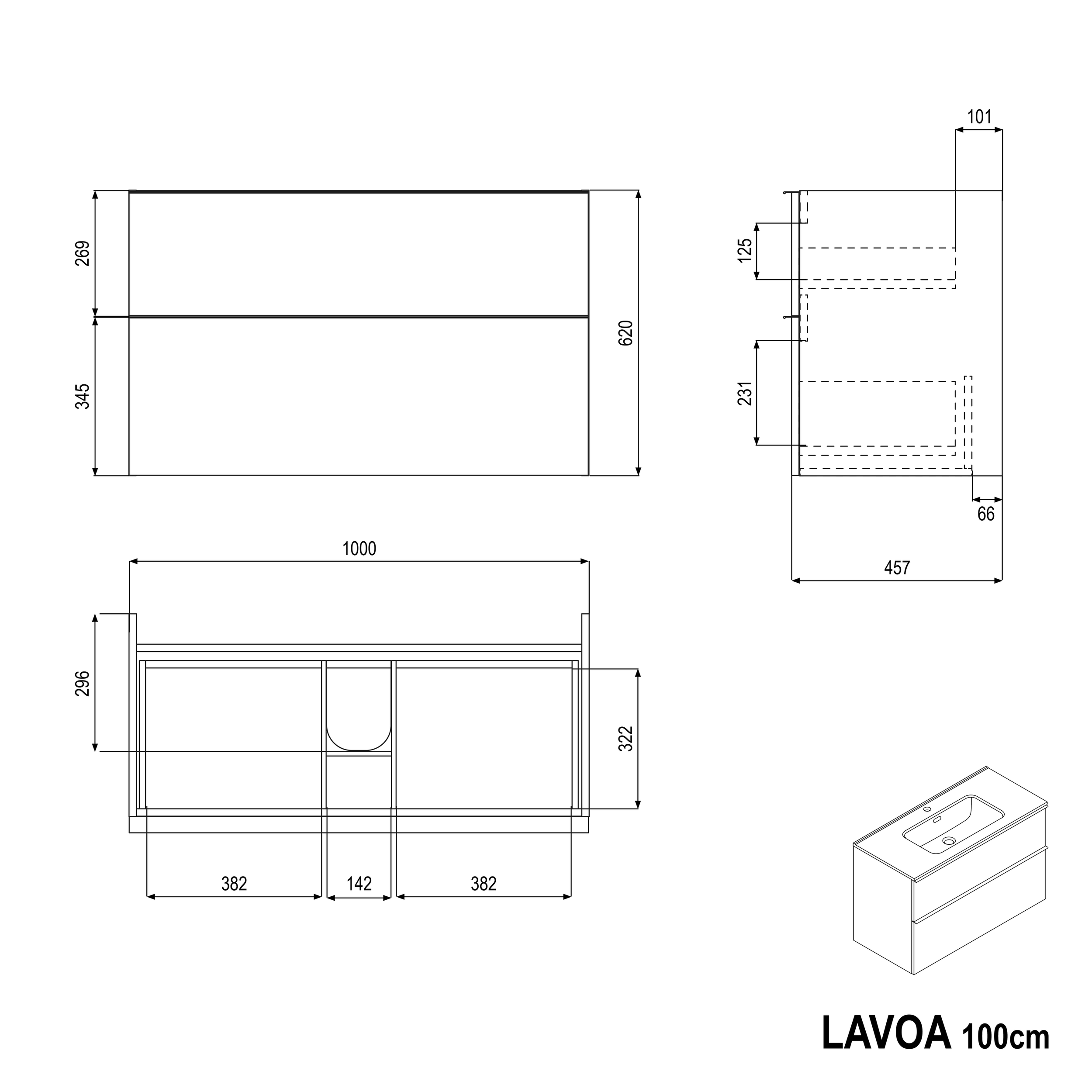 Koupelnová skříňka s umyvadlem LAVOA 100 cm 