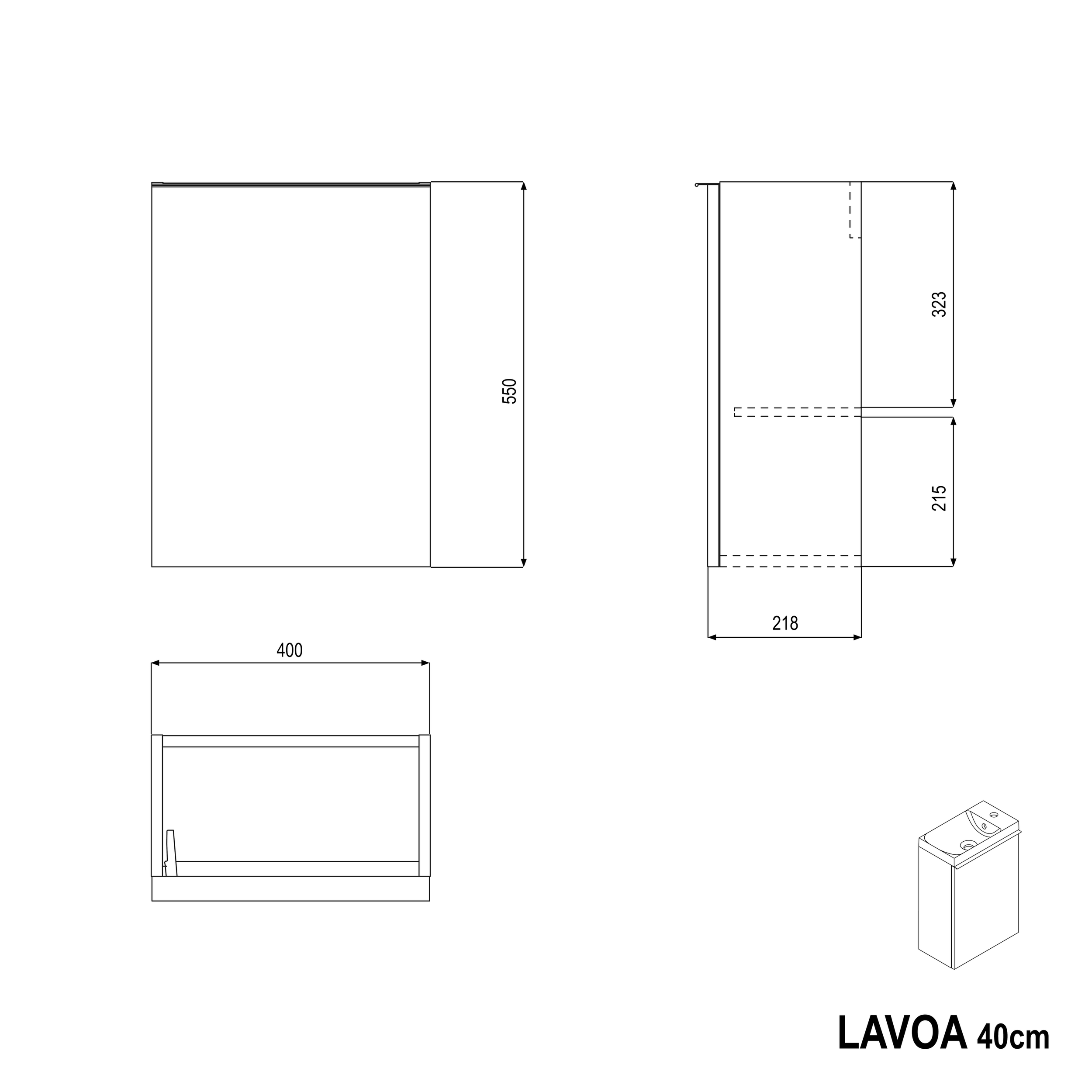 Koupelnová skříňka pod umyvadlo LAVOA 40 cm