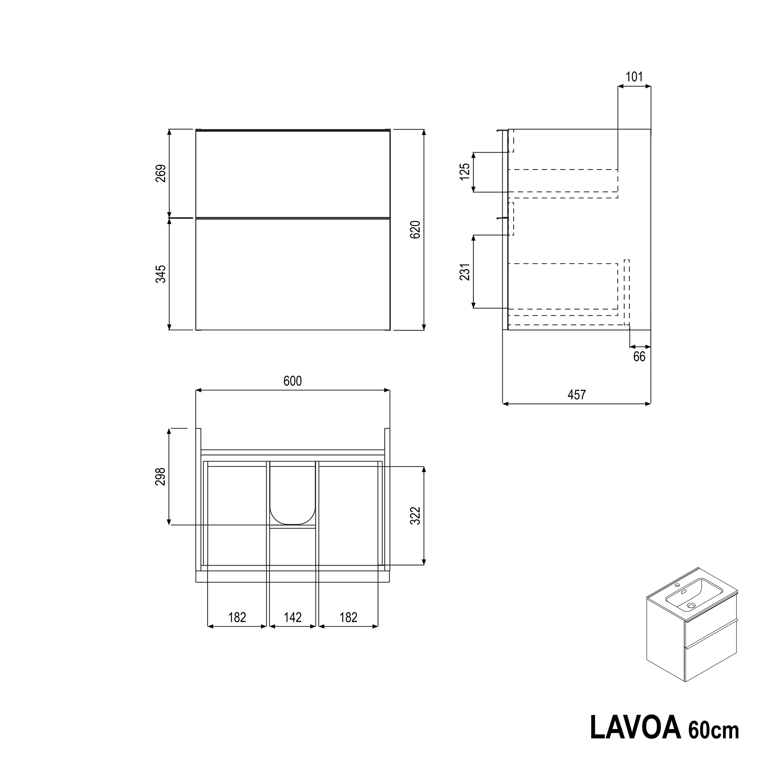 Koupelnová skříňka s umyvadlem LAVOA 60 cm 