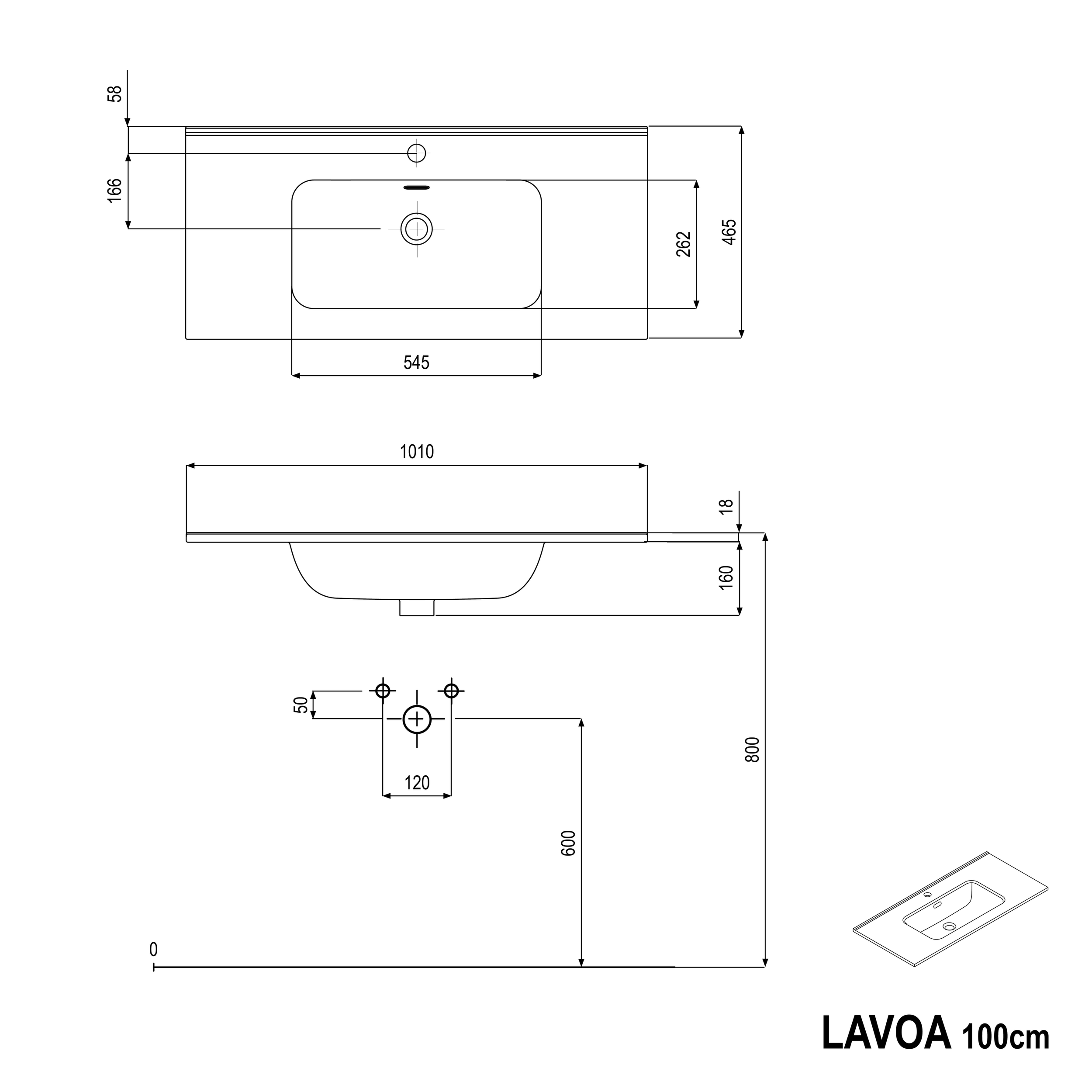 Koupelnová skříňka s umyvadlem LAVOA 100 cm 