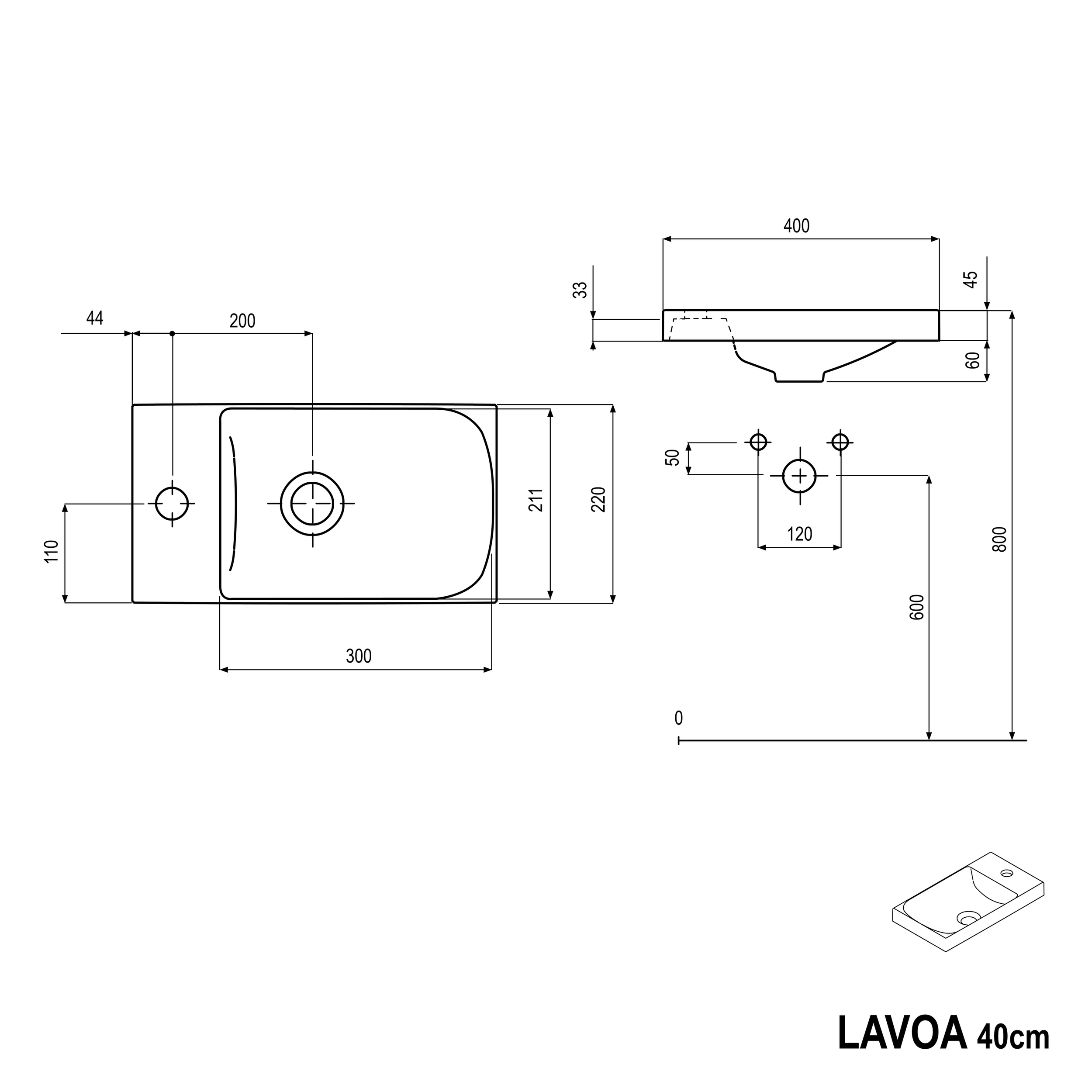 Koupelnová skříňka pod umyvadlo LAVOA 40 cm